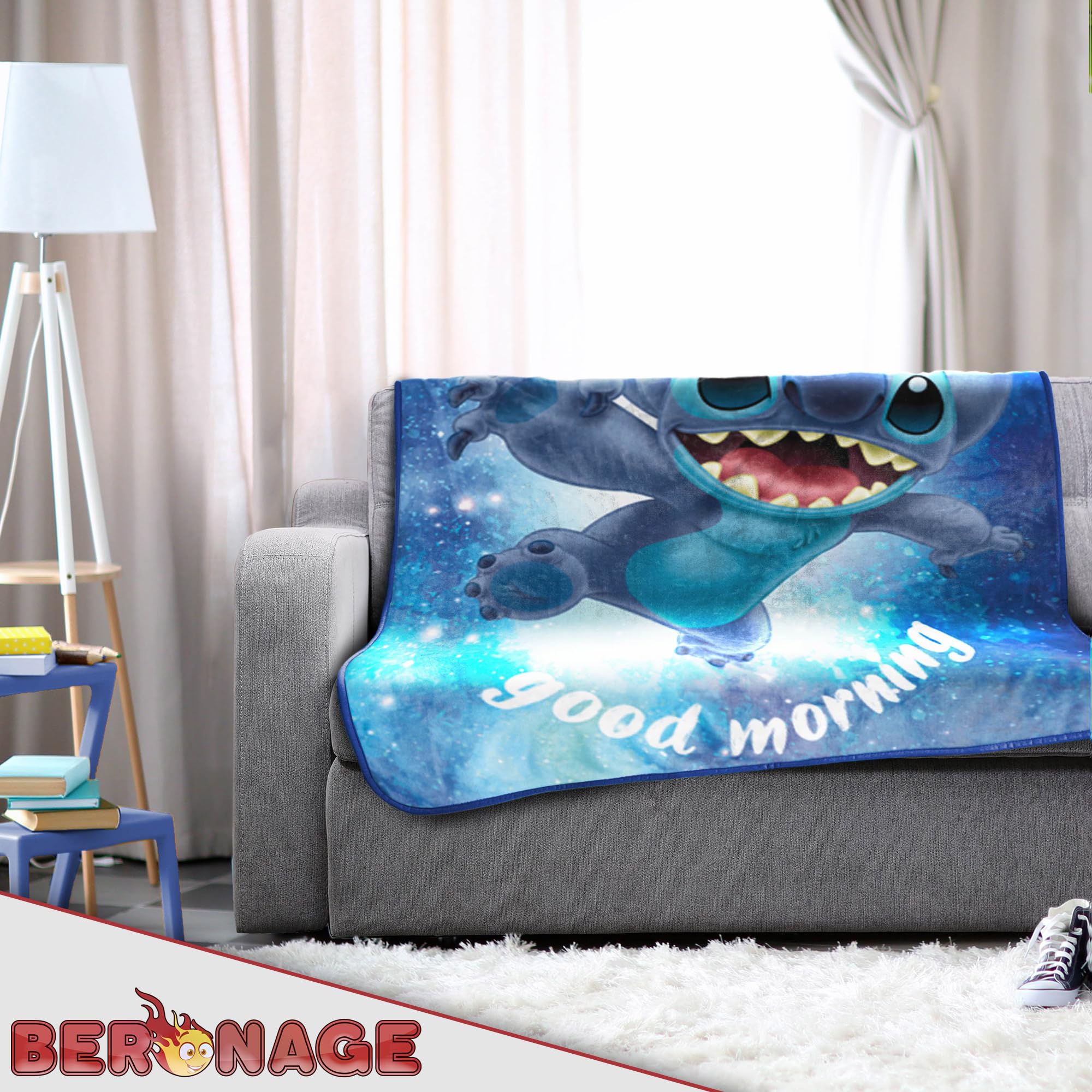 BERONAGE Disney Lilo & Stitch Out of The World - Coperta morbida in 100% poliestere, 150 x 200 cm, in flanella, per bambini, adulti, motivo: anime