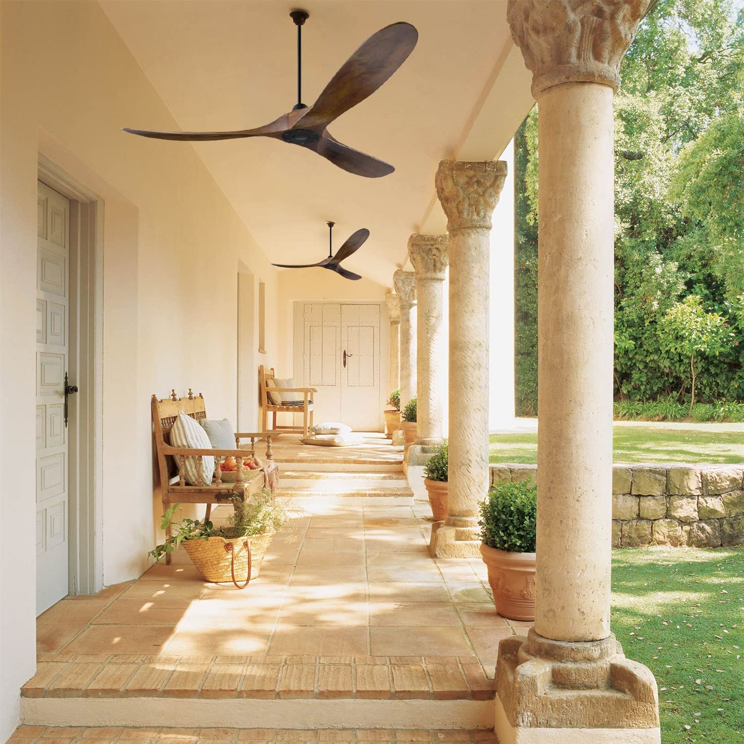60 "ventilatore da soffitto esterno con telecomando, ventilatore da soffitto senza luce, 1/4/8h temporizzazione, moderno ventilatore da soffitto impermeabile interno/esterno