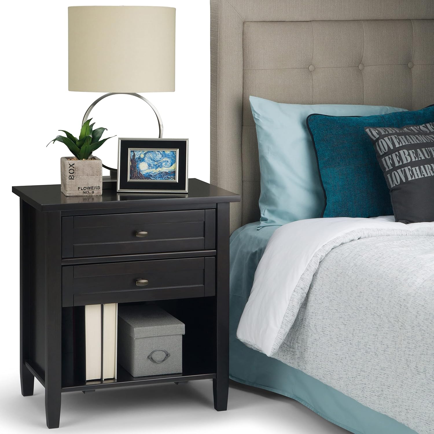 SIMPLIHOME Warm Shaker SOLID WOOD 24 Inch Wide Transitional Bedside Nightstand Table in Hickory Brown, For the Living Room and Bedroom