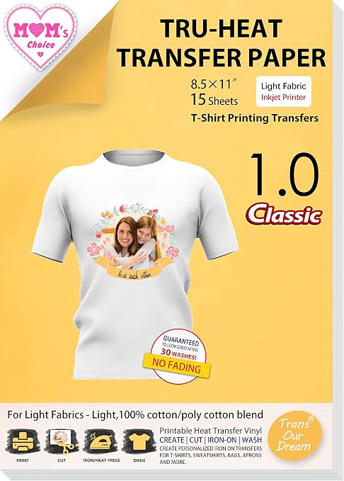 Amazon.com: TransOurDream - Papel de transferencia de calor para tela  ligera (15 hojas, 8.5 x 11\