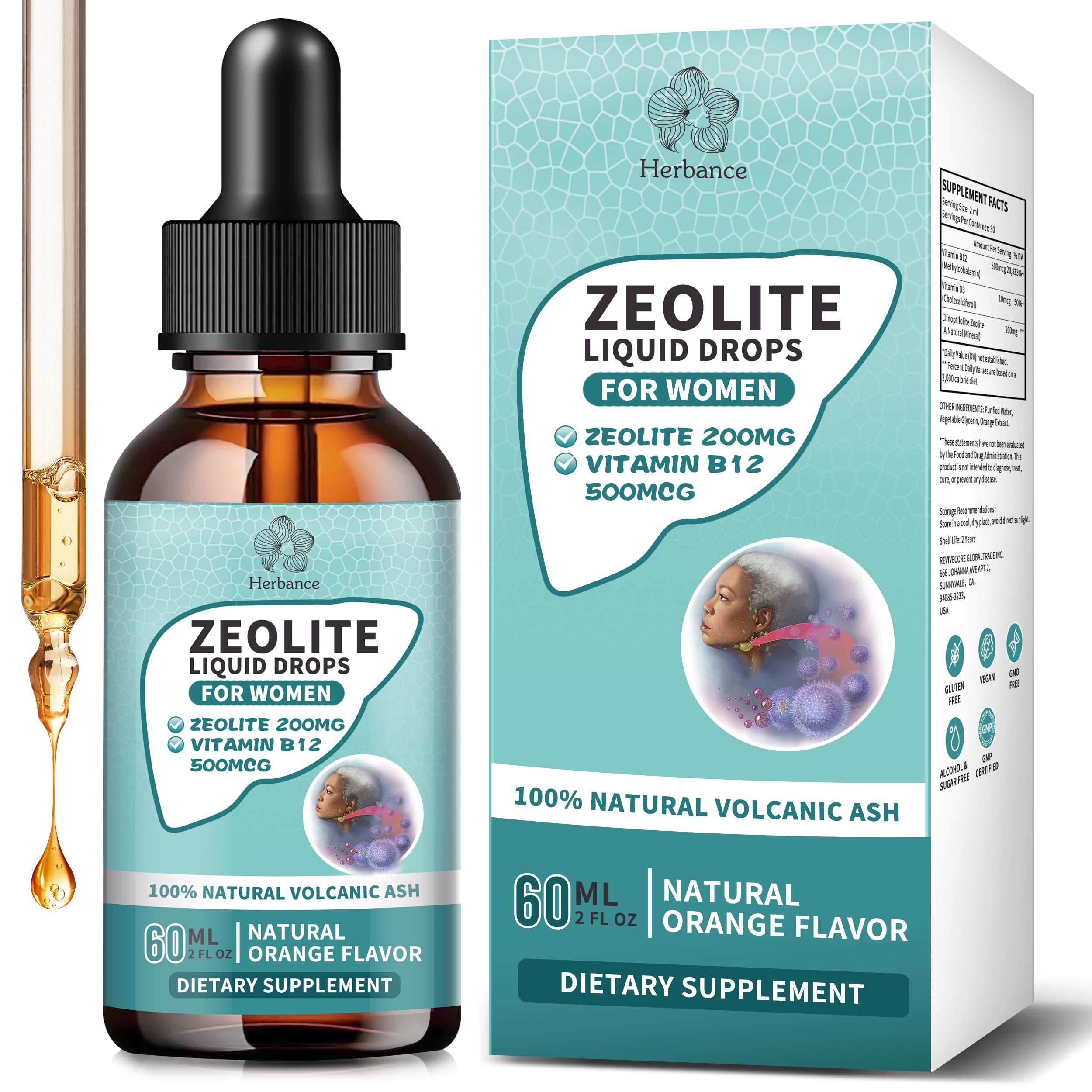 Zeolite Drops for Women,Adults and Kids- Clinoptilolite Zeolite Liquid Drops with Vitamin B12 & D3 - Heavy Metal Support, Immune Health, Natural