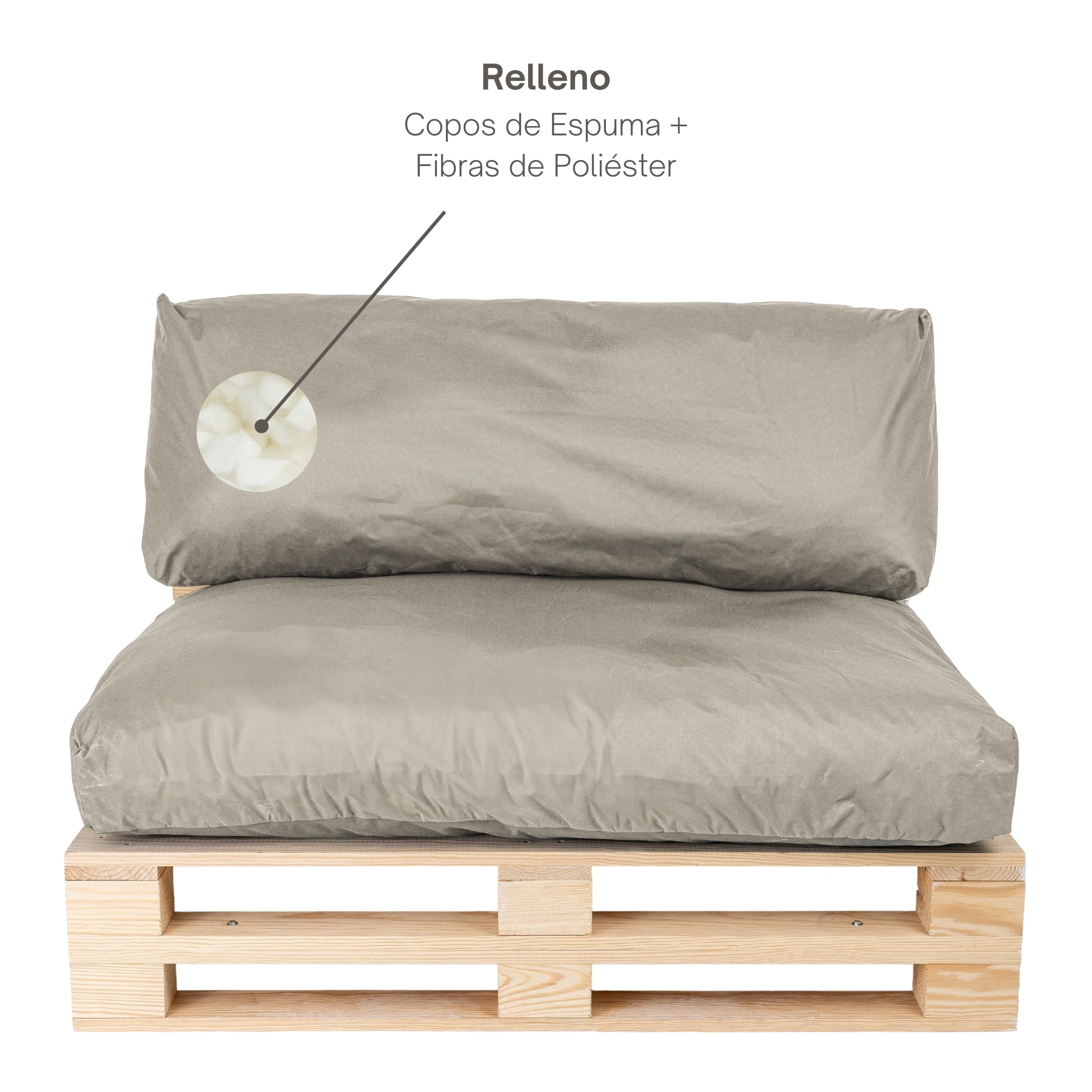 bananair - Cojines para Palets Impermeables y Desenfundables - Muy Cómodos, Relleno de Espuma - Cojines Exterior para Jardín y Terraza (1 Asiento 120x80 + 1 Respaldo 120x40, Gris Claro)
