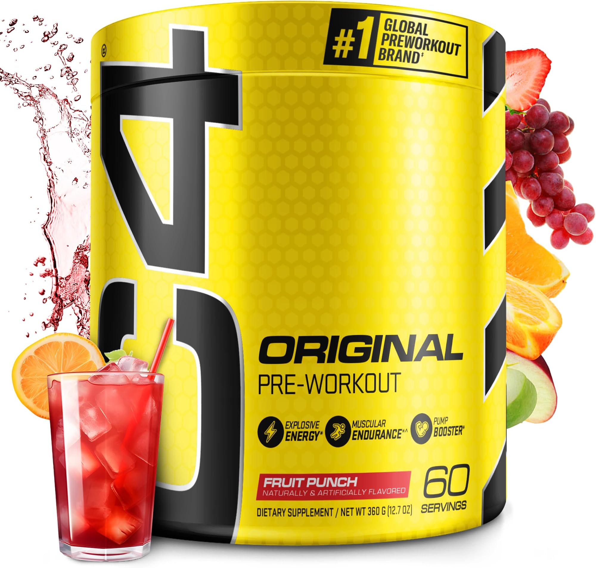 Original Pre Workout Powder Fruit Punch - Vitamin C for Immune Support - Sugar Free Preworkout Energy for Men & Women - 150mg Caffeine + Beta Alanine + Creatine - 60 Servings