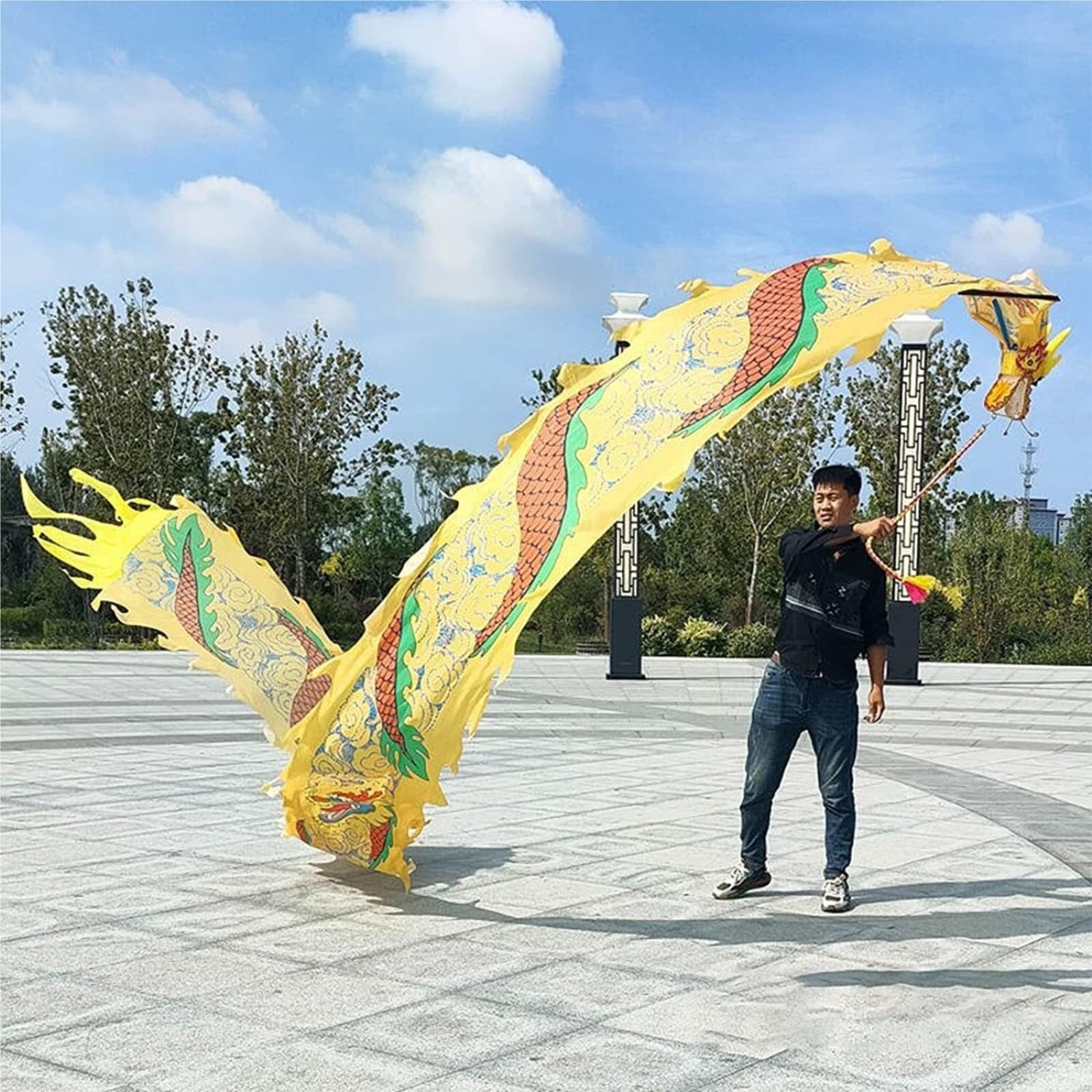 Drago Cinese per Feste Streamer A Nastro Cinese for La Danza del Drago for Spettacoli Teatrali All'aperto for Feste di Fitness Feste Cinesi in Italia(Blue,6m)