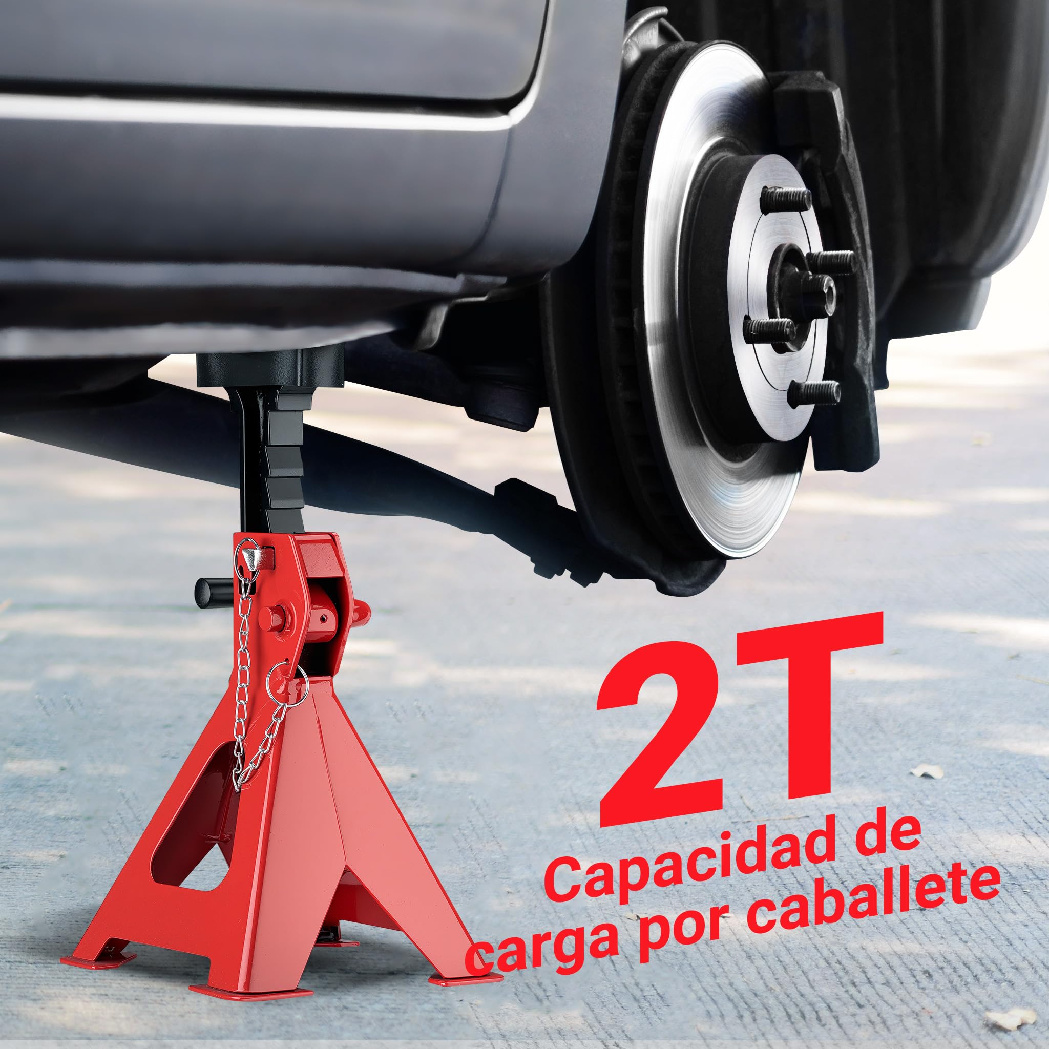 WilTec Set de 2 caballetes para Coches Altura Ajustable 28-42,5 cm hasta 2 toneladas Soportes de Gato Eje de Coche con Doble Bloqueo de Seguridad, Base Amplia Cubierta de Goma Antideslizante