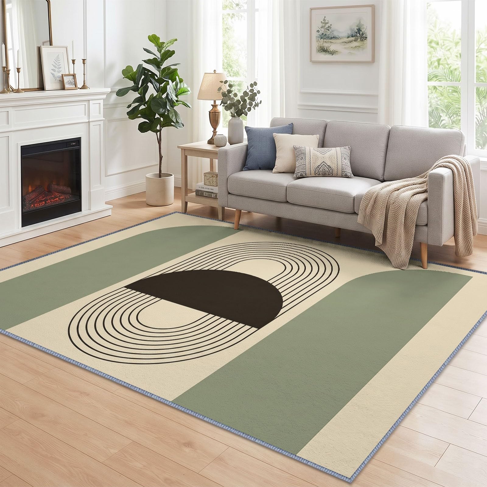 Tappeto a semicerchio marrone scuro, per soggiorno, camera da letto, corridoio, salotto, moderno, geometrico, astratto, antiscivolo, a pelo basso, non sbiadisce, morbido sotto i piedi, 80 x 150 cm