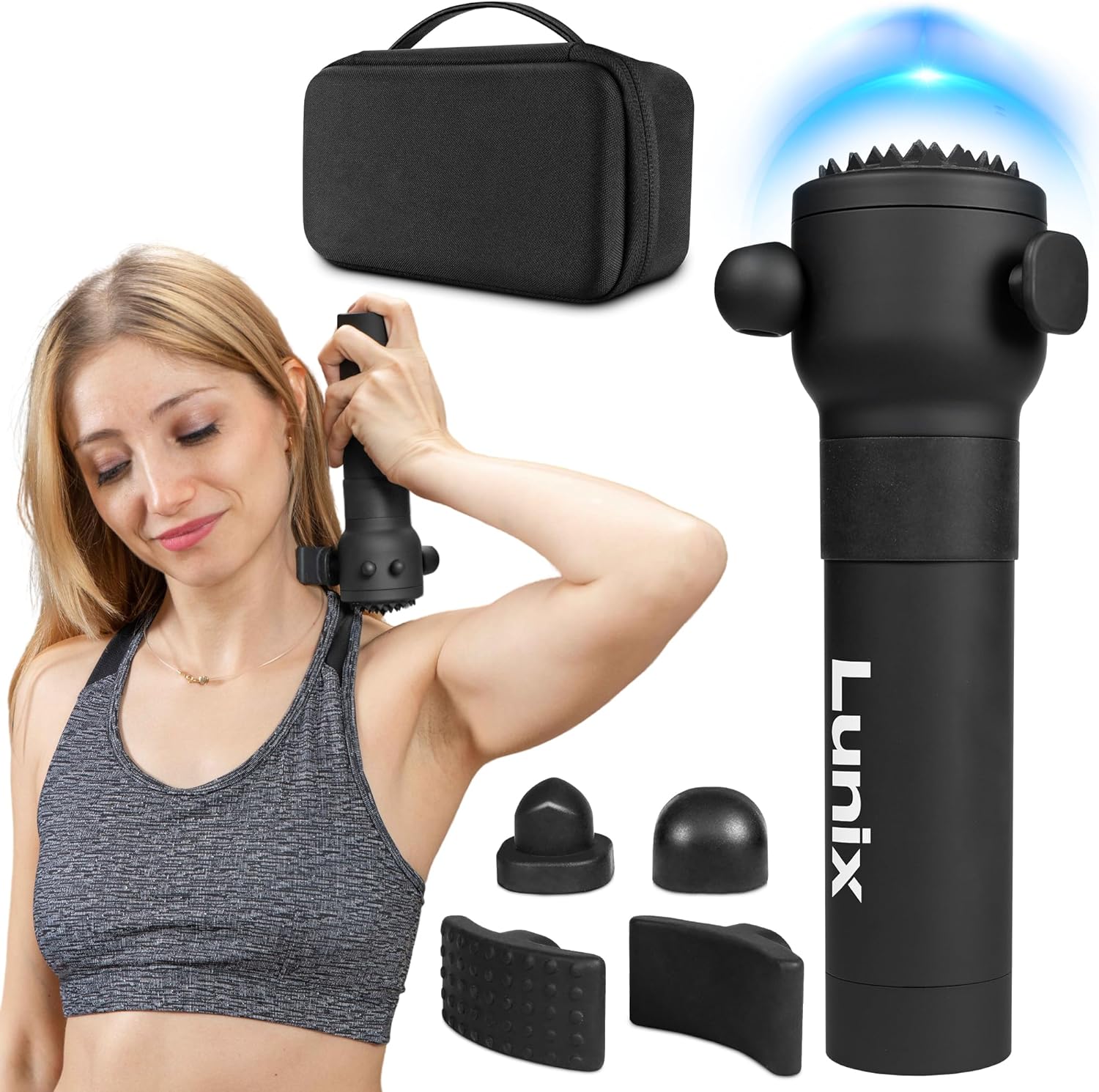 LX28 Deep Tissue Massage Gun, Portable Handheld Vibration Massager for Neck, Back & Legs, 7 Heads & 4 Speeds, Rechargeable, Lightweight Full Body Muscle Therapy LX28 Deep Tissue Massage Gun, Portable Handheld Vibration Massager for Neck, Back & Legs, 7 Heads & 4 Speeds, Rechargeable, Lightweight Full Body Muscle Therapy