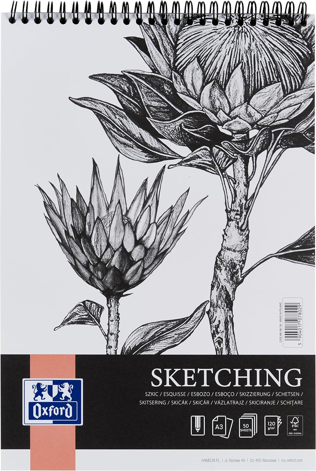 Oxford Sketch pad A3, 50 Sheets, 120 g, on Spiral on The Short Side