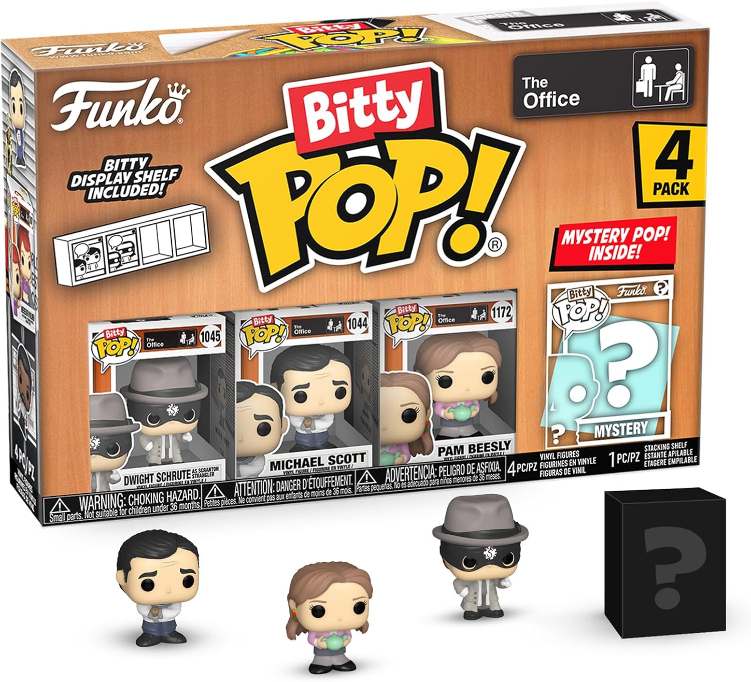 Funko Pop! Bitty: The Office - Dwight the Strangler 4-Pack, and A Surprise Mystery Mini Figure - 0.9 Inch (2.2 Cm) - Stackable Display Shelf Included - Gift Idea - Party Bags Stocking