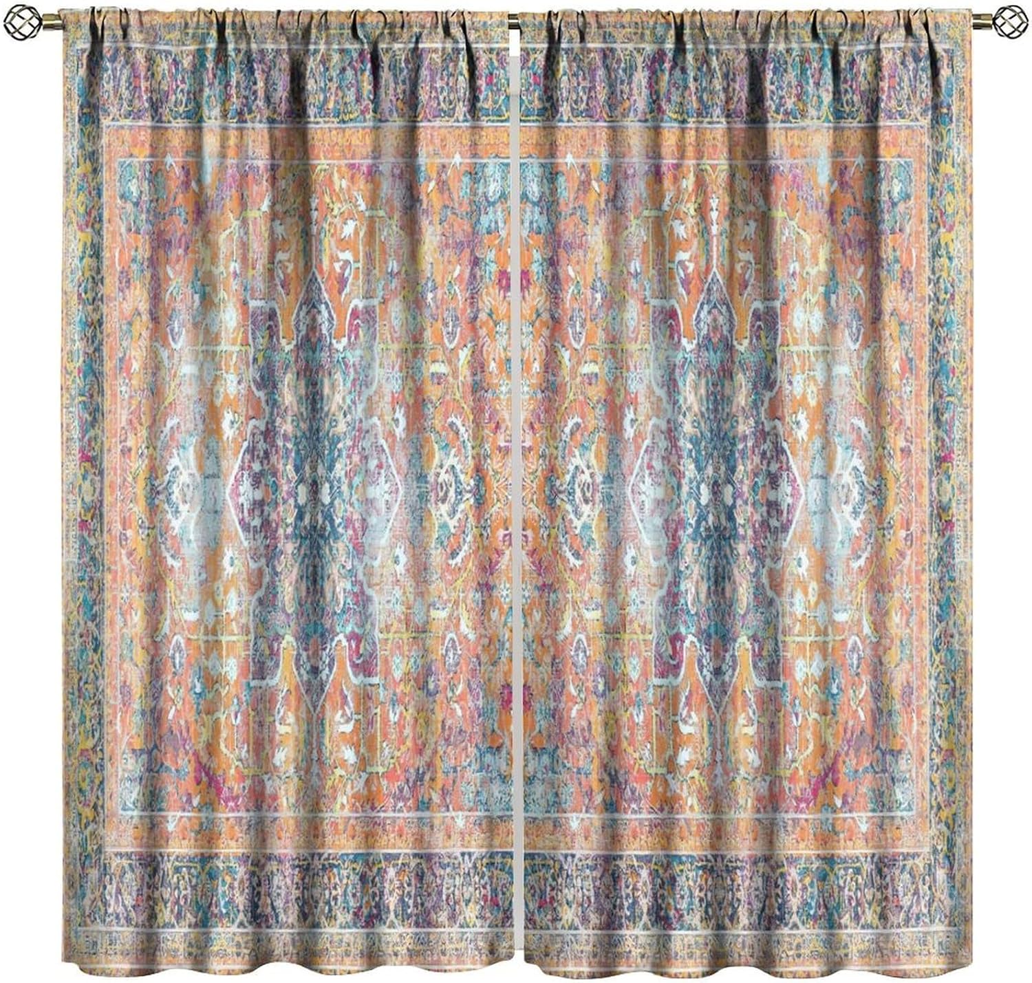 Boho Persian Blackout Curtains Valance Colorful Bohemian Style Design Art Print Window Drapes for Bedroom Living Room Kitchen Cafe （W26xL84 Inch） x2 Panels