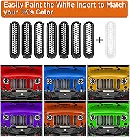 Vista 5 de Hooke Road Insertos de Rejilla Negra Mate Cubierta de Rejilla Frontal de Malla para Jeep JK Wrangler 2007-2015 y Unlimited Wrangler Accesorios