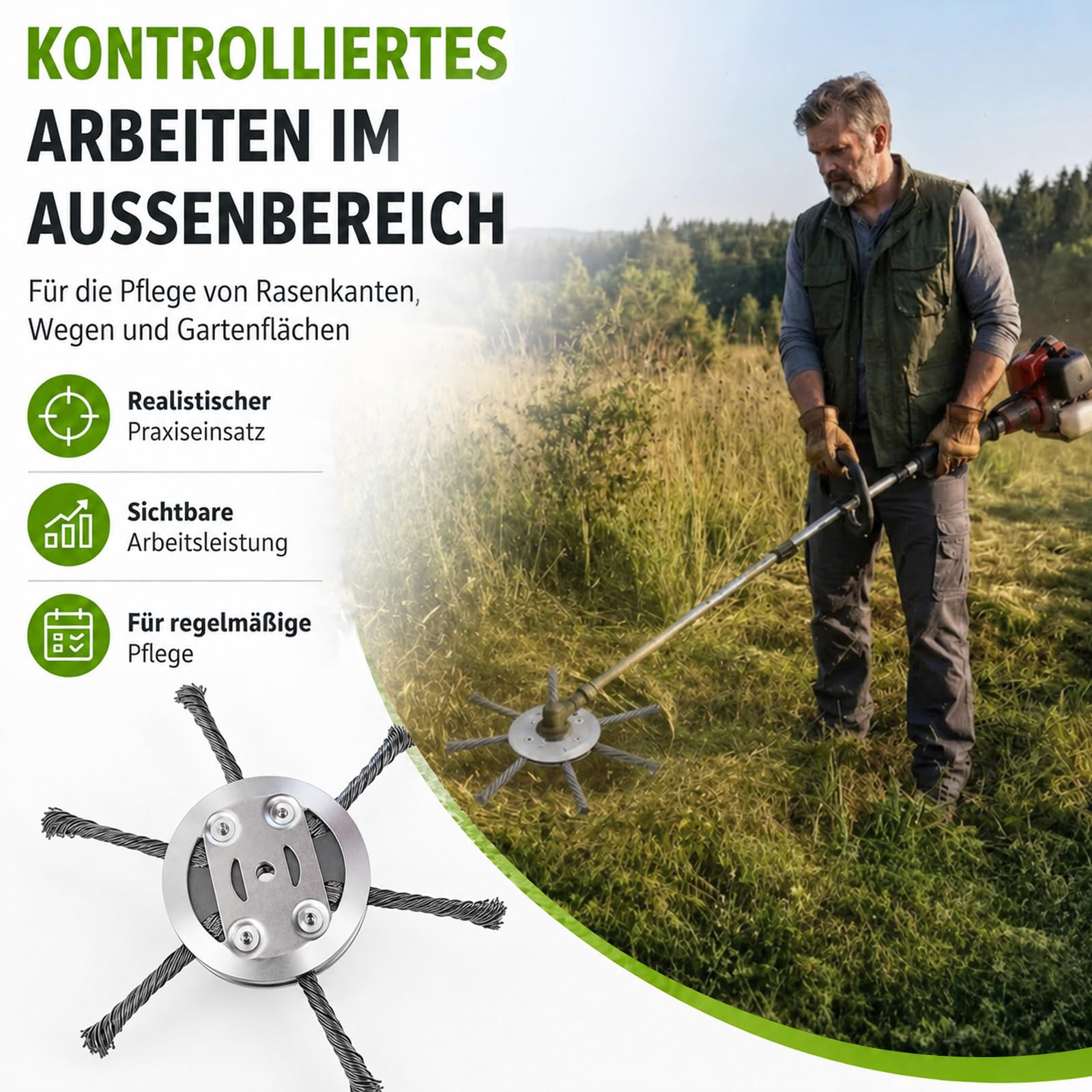 Vultriox Rasentrimmer, Freischneider-Unkrautbürste, 150 mm Wildkrautbürste Mit DREI Bürstenköpfen Und Sechs Bürstenköpfen, Inklusive Montagewerkzeug (6 Köpfe)