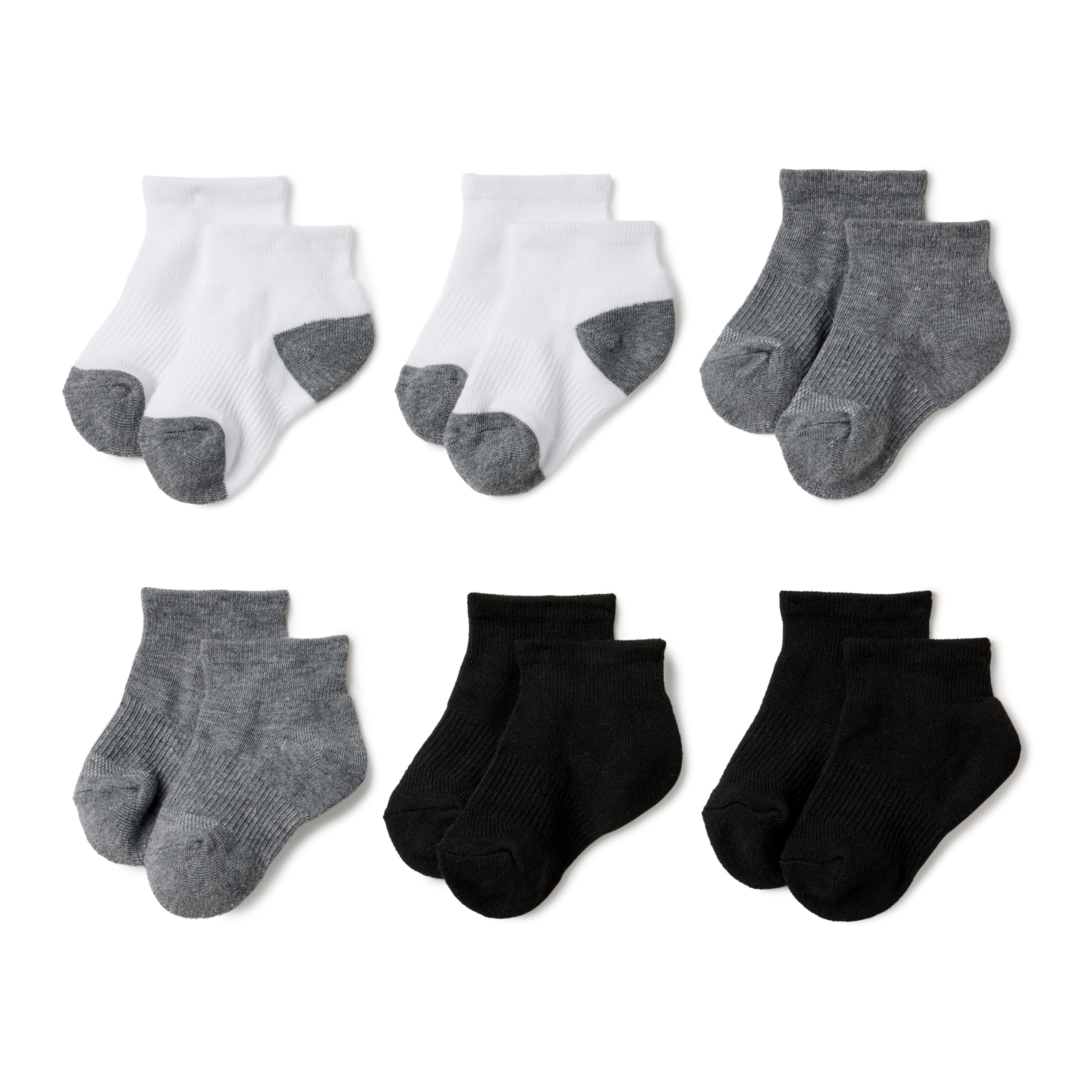Amazon Essentials Unisex niños Calcetines Tobilleros Deportivos de Alto Rendimiento, Amortiguación por Zonas, Soporte para el Arco Large (8-12 años) Blanco/Gris/Negro