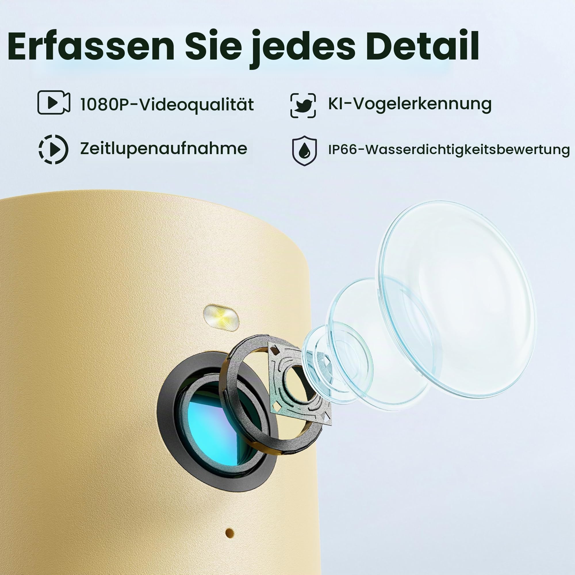 Birdfy Smart Vogelfutterhaus mit Kamera für Anfänger, Vogelfutterspender mit Nachtsicht, KI Vogelerkennung kostenlos, IP66 Wasserdicht für Vogelliebhaber