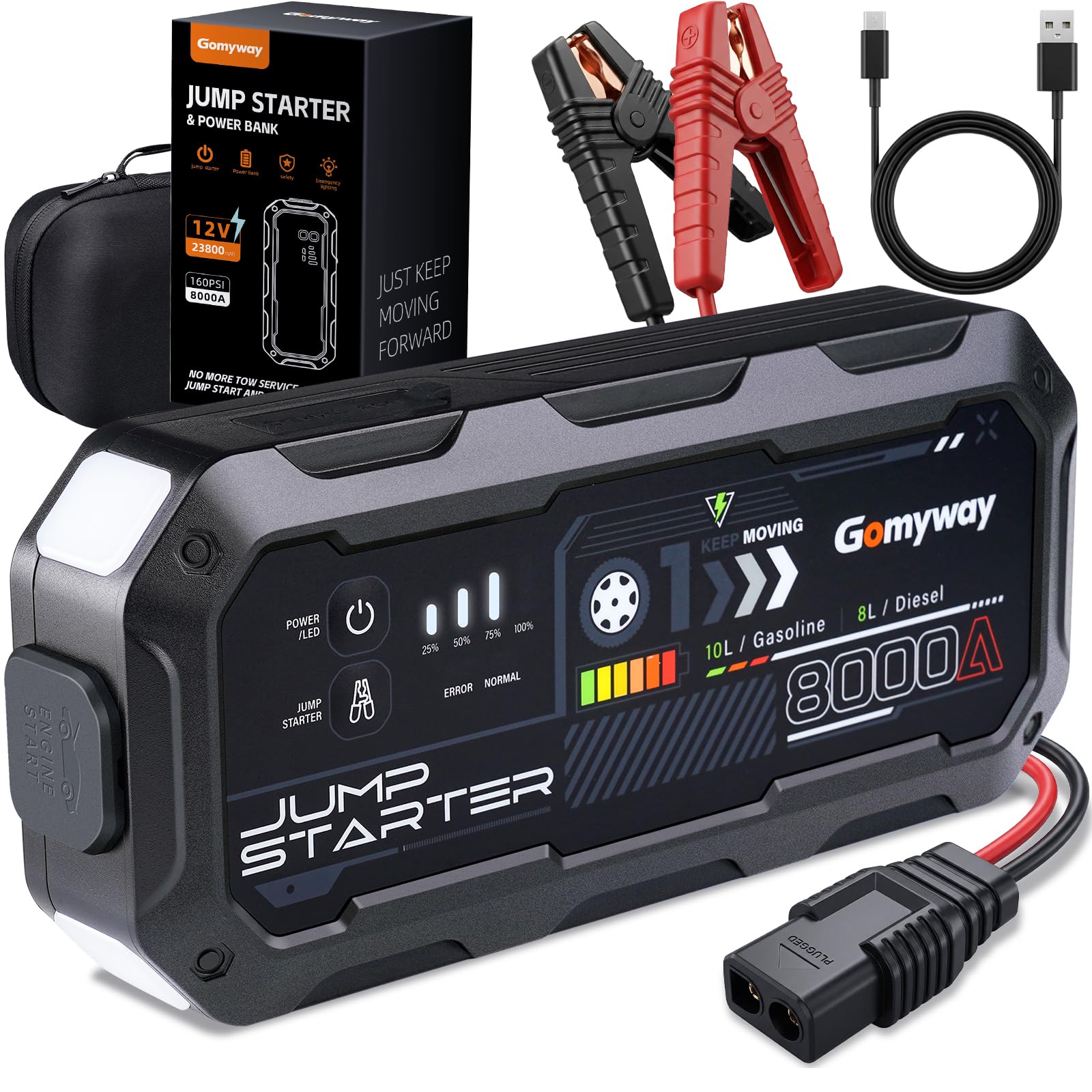 Arrancador de batería de coche 8000 A 26800 mAh, 12 V para coche hasta 10,0 l gasolina/8,0 l diésel, arrancador de batería portátil Jump Start con LED/LCD Booster Arranque