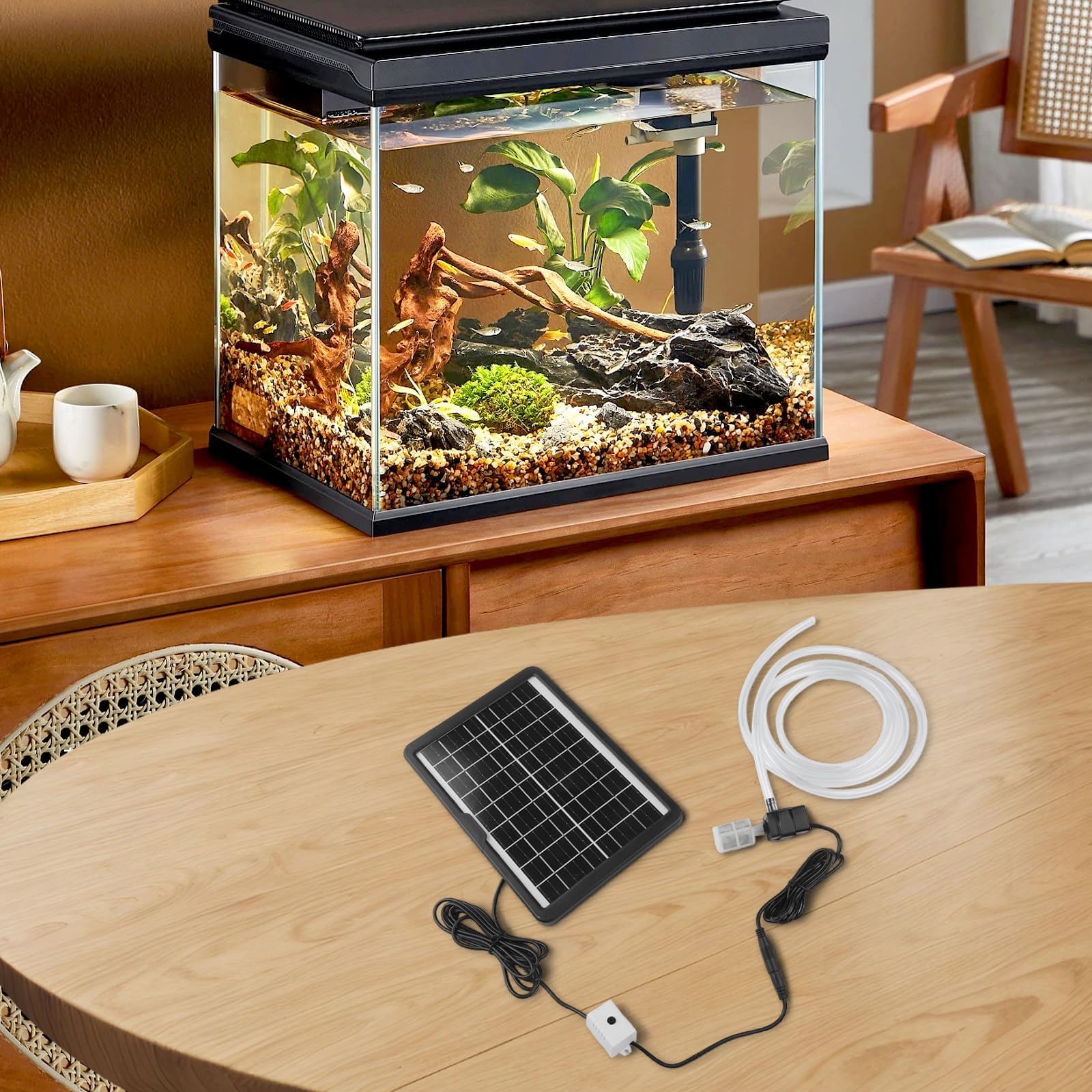 Kit de Bomba de Agua Solar Panel de 12 V iltro de Tubo para Estanque | bomba sumergible de 240 l/h caudal de 2 m filtro de tubo para estanque fuente y acuario