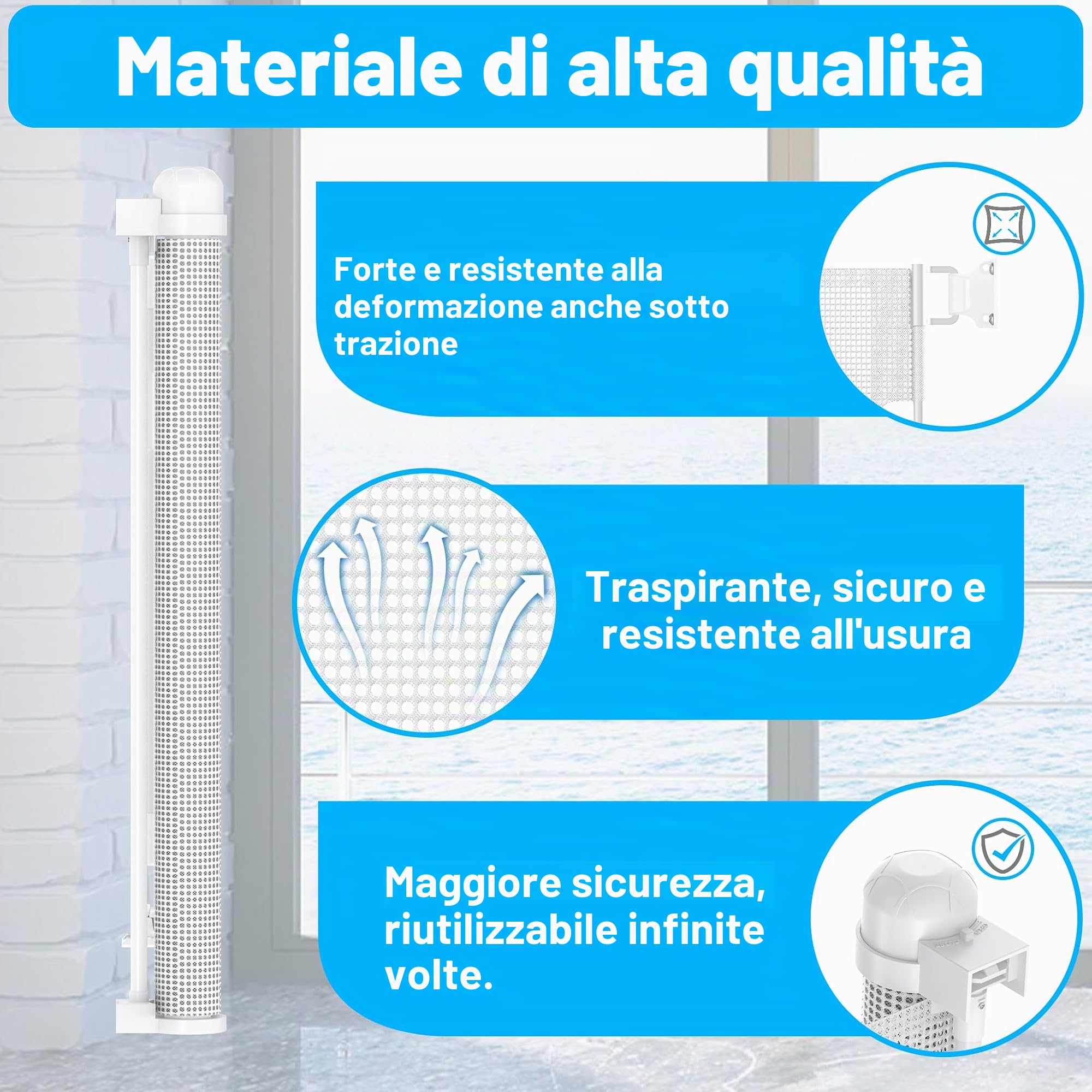 LZQ Cancelletto di protezione per porte e scale a rullo per bambini e animali domestici, 0-300 cm, 87 cm di altezza, Barriera per bambini, Adatto per scale/porte/interni ed esterni, Bianco