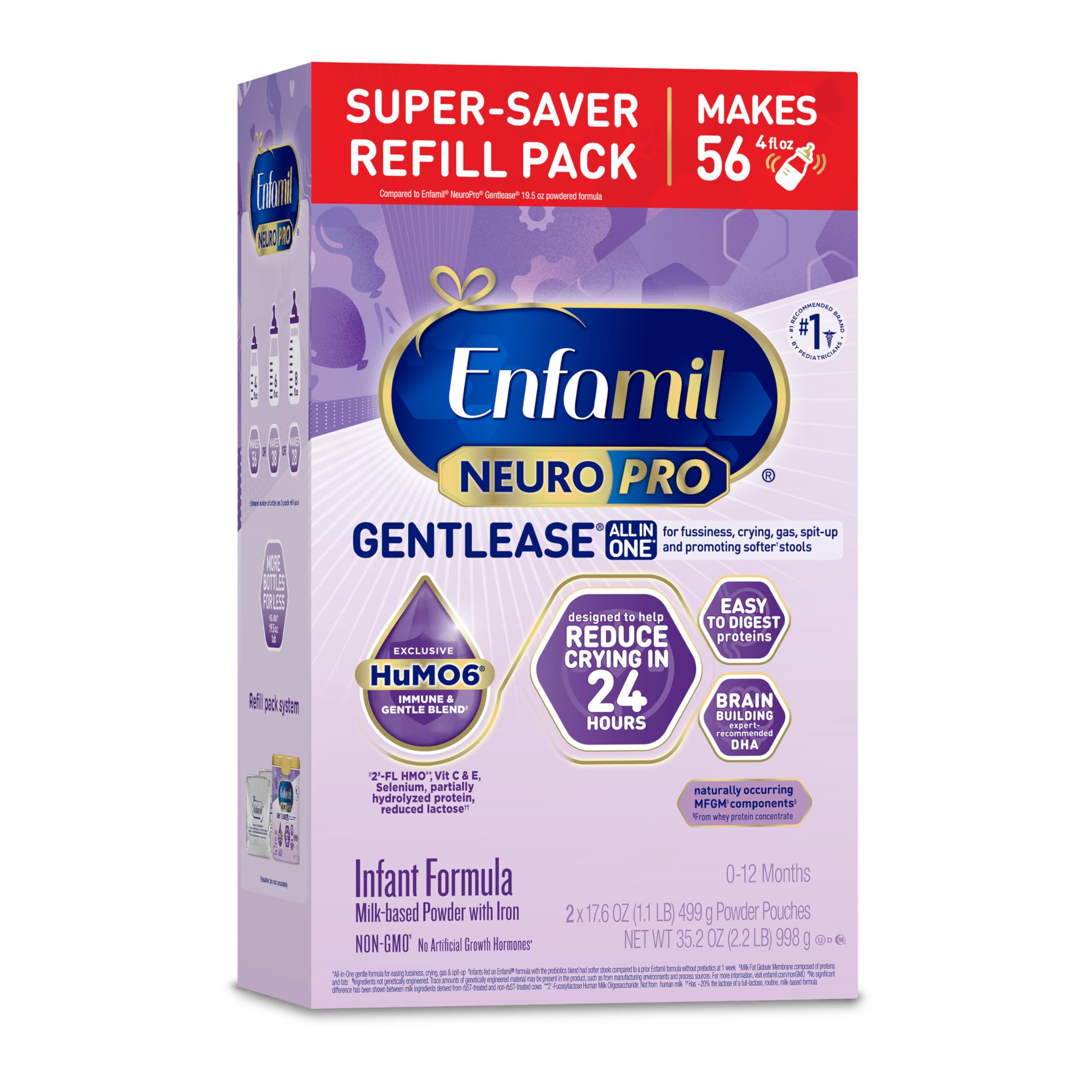 EnfamilNeuroPro Gentlease Baby Formula, Brain Building DHA, HuMO6 Immune Blend, Designed to Reduce Fussiness, Crying, Gas & Spit-up in 24 Hrs, Infant Formula Powder, Baby Milk, 35.2 Oz
