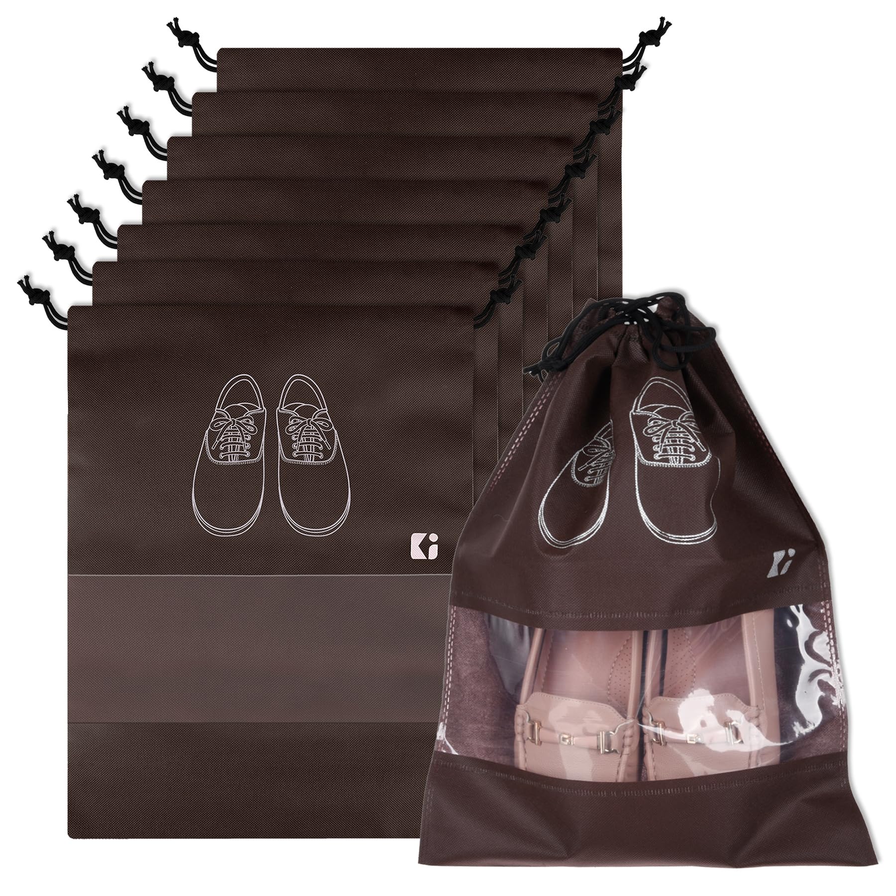 Pack of 8 Shoe Bags | Shoe Dori Cover | Shoe Bags for Travel | Non-Woven Shoe Storage Bags | Storage Organizers Set | Shoe Cover with Transparent Window | Coffee-image-47