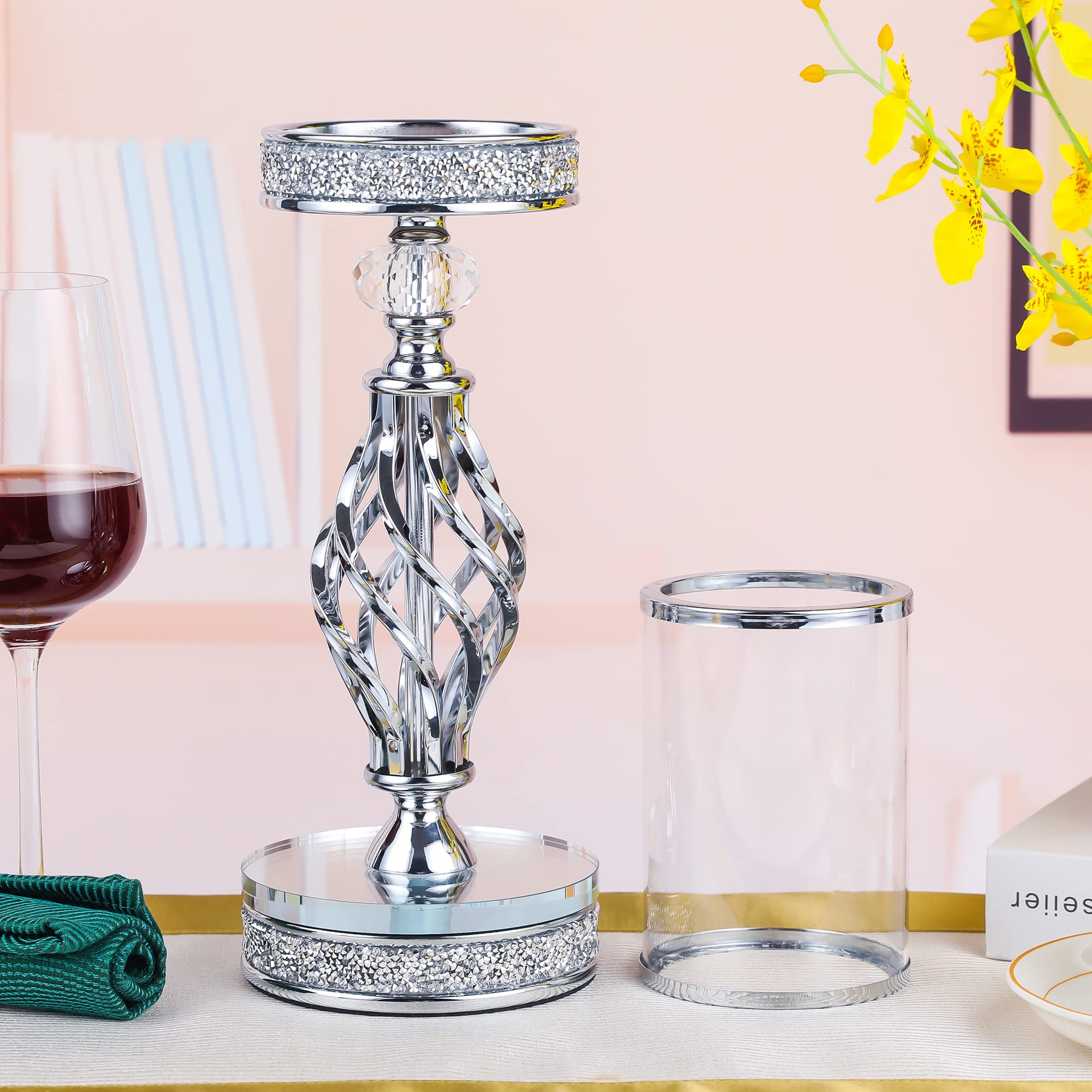 Amazon.co.jp: Hanjue クリスタルキャンドルホルダー ピラーキャンドル