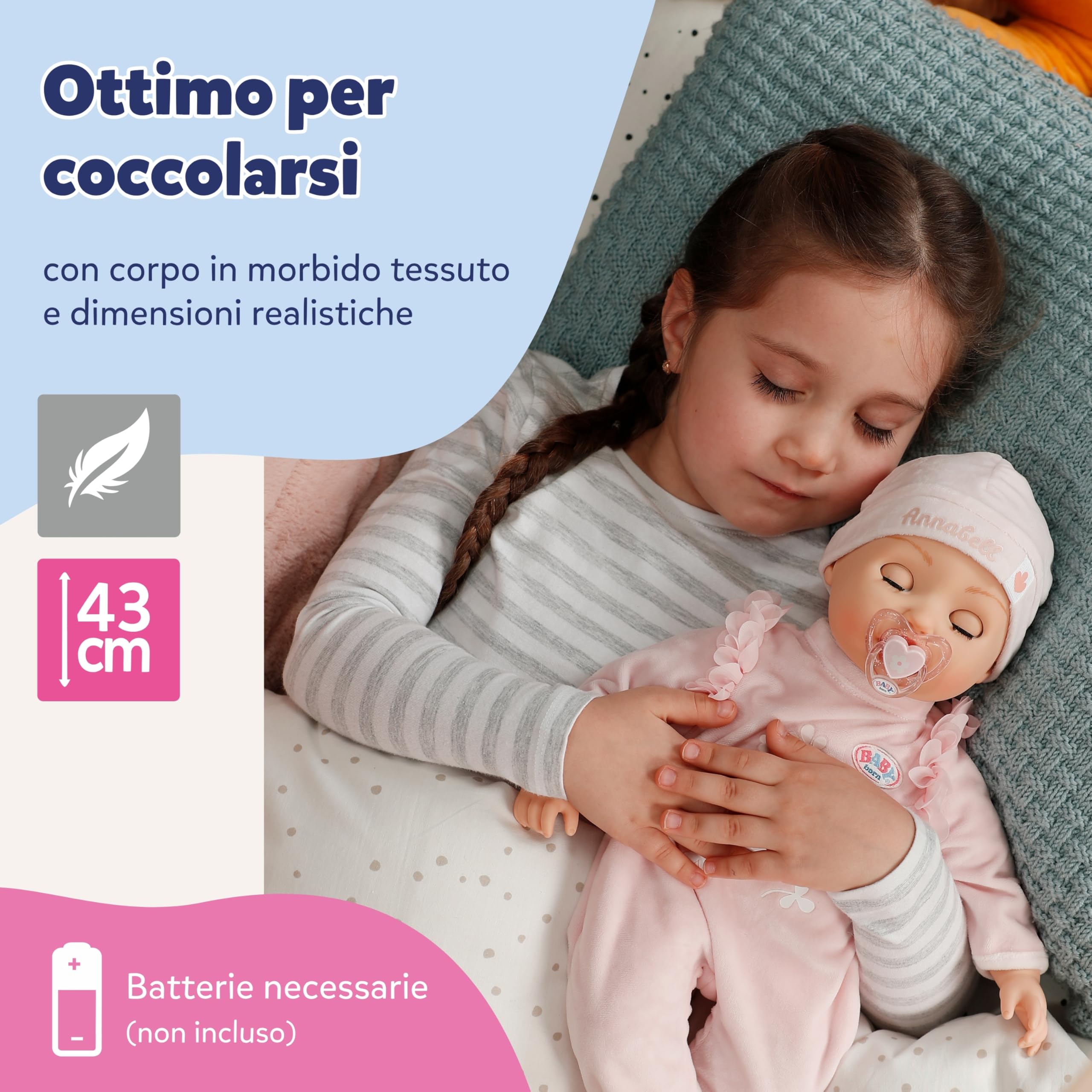 BABY born Annabell 43 cm bambola con suoni e 7 funzioni | Corpo morbido, accessori inclusi, batterie necessarie, da 3 anni