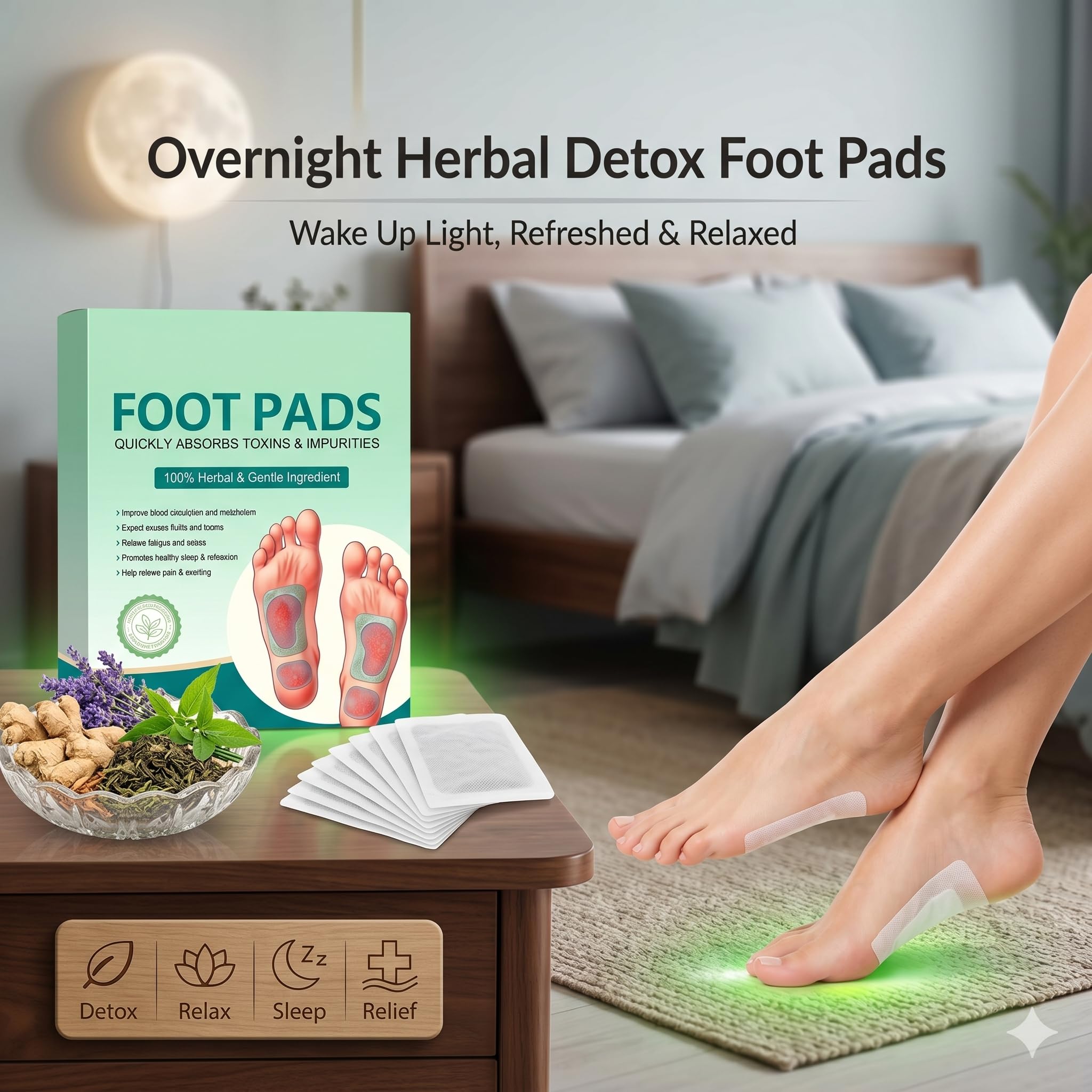 ZELKEY Foot patch (PACK OF 20) Herbal And Gentle Ingredient Detox Foot Pads Natural Ingredients for Sleep Aid Pain Relief Toxin Removal with Bamboo Vinegar and Acupoint Micro-Massage Technology