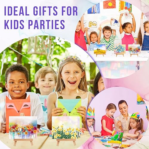 Miniatura 8 de Fuutreo Juego de pintura de acuarela de 3 x 4 pulgadas, mini caballete de lienzo, juego de pinceles para niños, recuerdos de fiesta de arte y