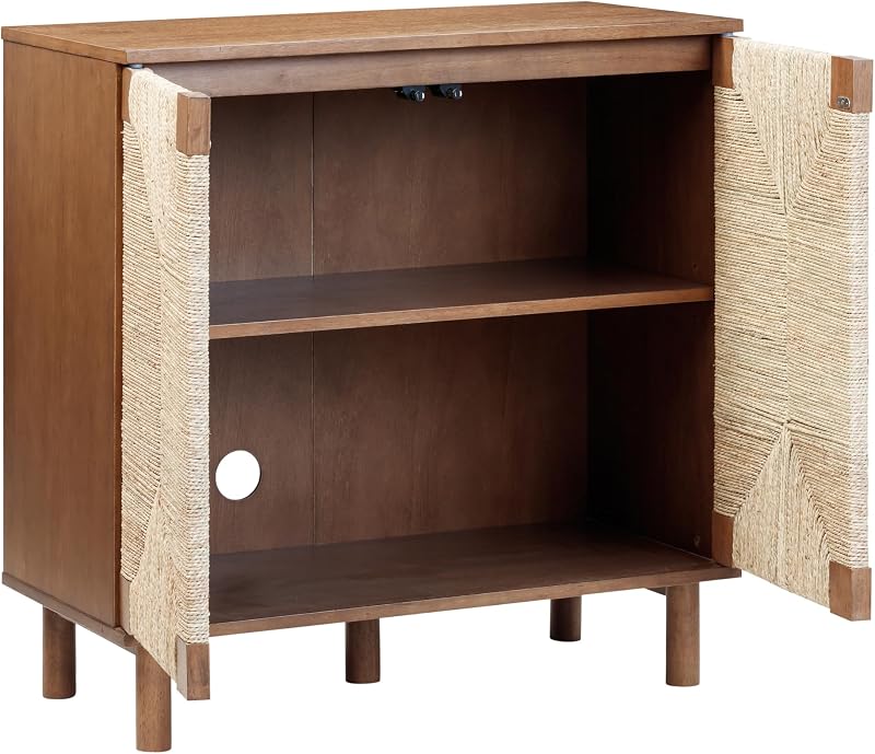 Nathan James Beacon Boho Seagrass Entertainment Center With Bookshelves And Storage Cabinet, Bookcase Tv Stand Wall Unit, Fits Tvs Up To 65 In., Dark Brown image 5