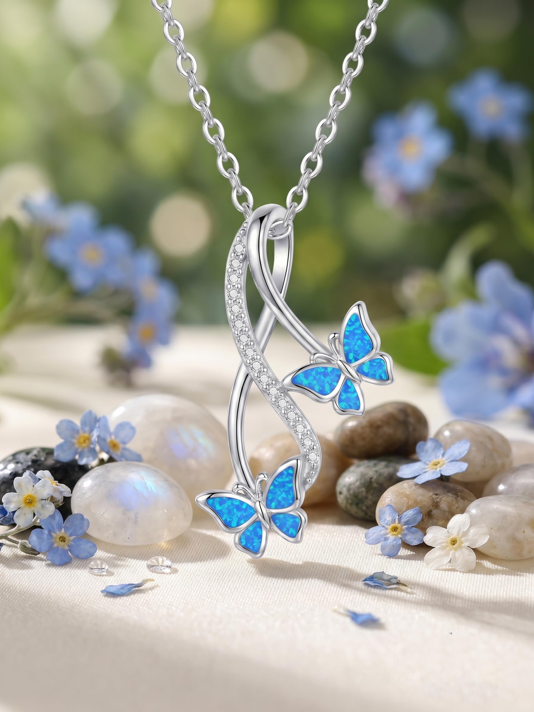 WINNICACA Collana con ciondolo a forma di farfalla, in argento Sterling 925, con ciondolo a forma di infinito, opale, gioiello da donna, regalo di Natale, anniversario o compleanno, per donne, mogli