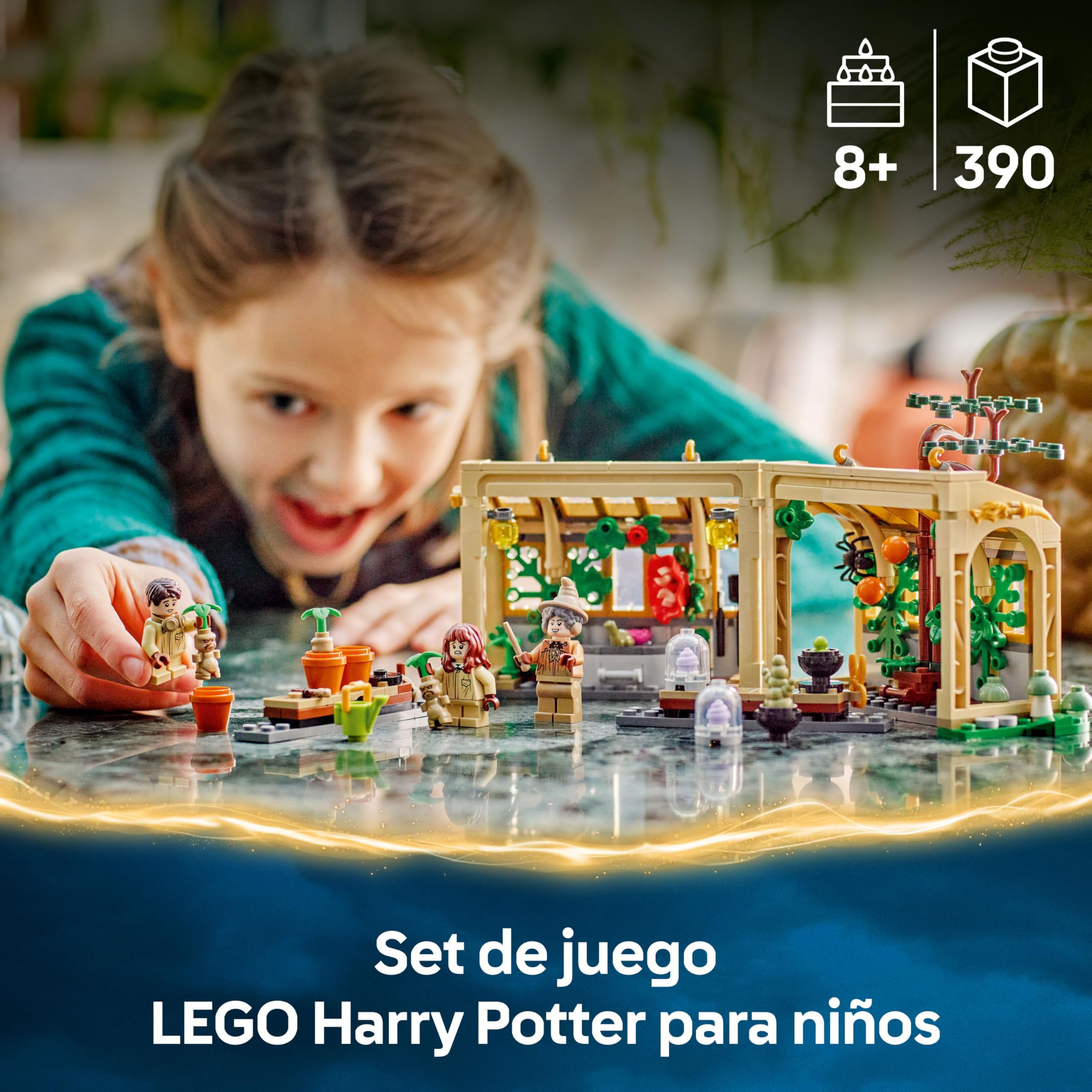 LEGO Harry Potter Castillo de Hogwarts: Clase de Herbología - Minifiguras de Neville Longbottom, Hermione Granger y Prof. Sprout - 3 Mandrágoras de Juguete - Regalo para Niñas y Niños de 8+ Años 76445