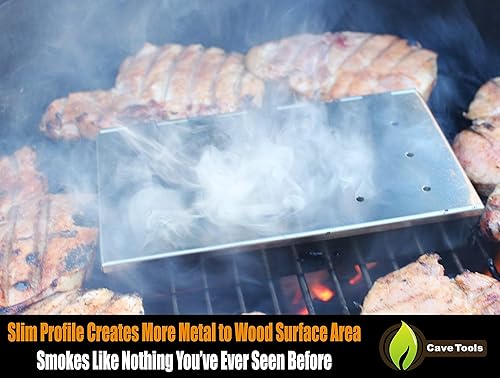 Miniatura 4 de Cave Tools Kit de inicio de caja de ahumador para astillas de madera, estilo cubo de acero inoxidable con tapa con bisagras, parrilla de barbacoa y