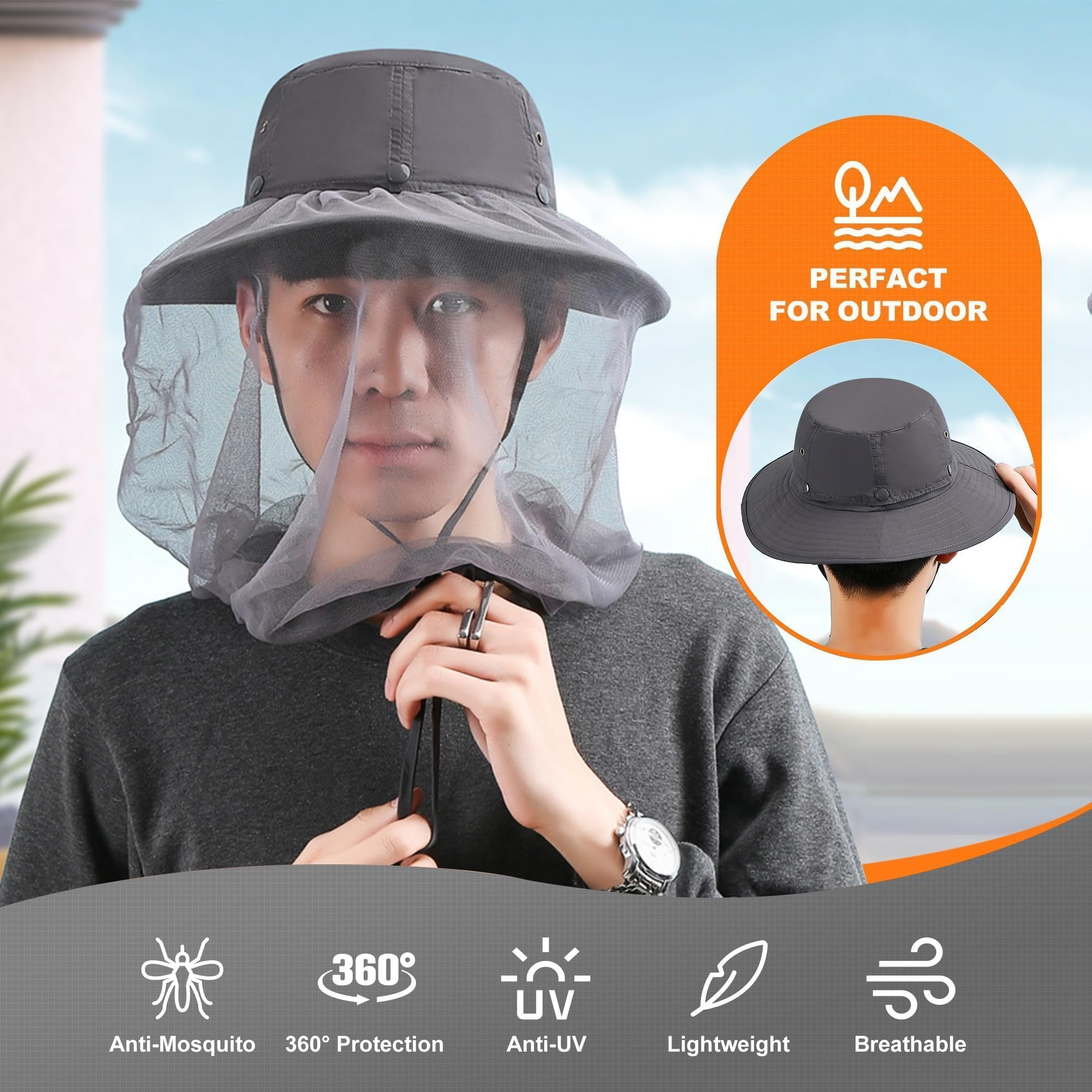 Moskitonetz Kopfschutz Hut - Damen Und Herren Moskito Hut, 100% Nylon + Polyester Netzgewebe, LSF 50+ Sonnenschutz