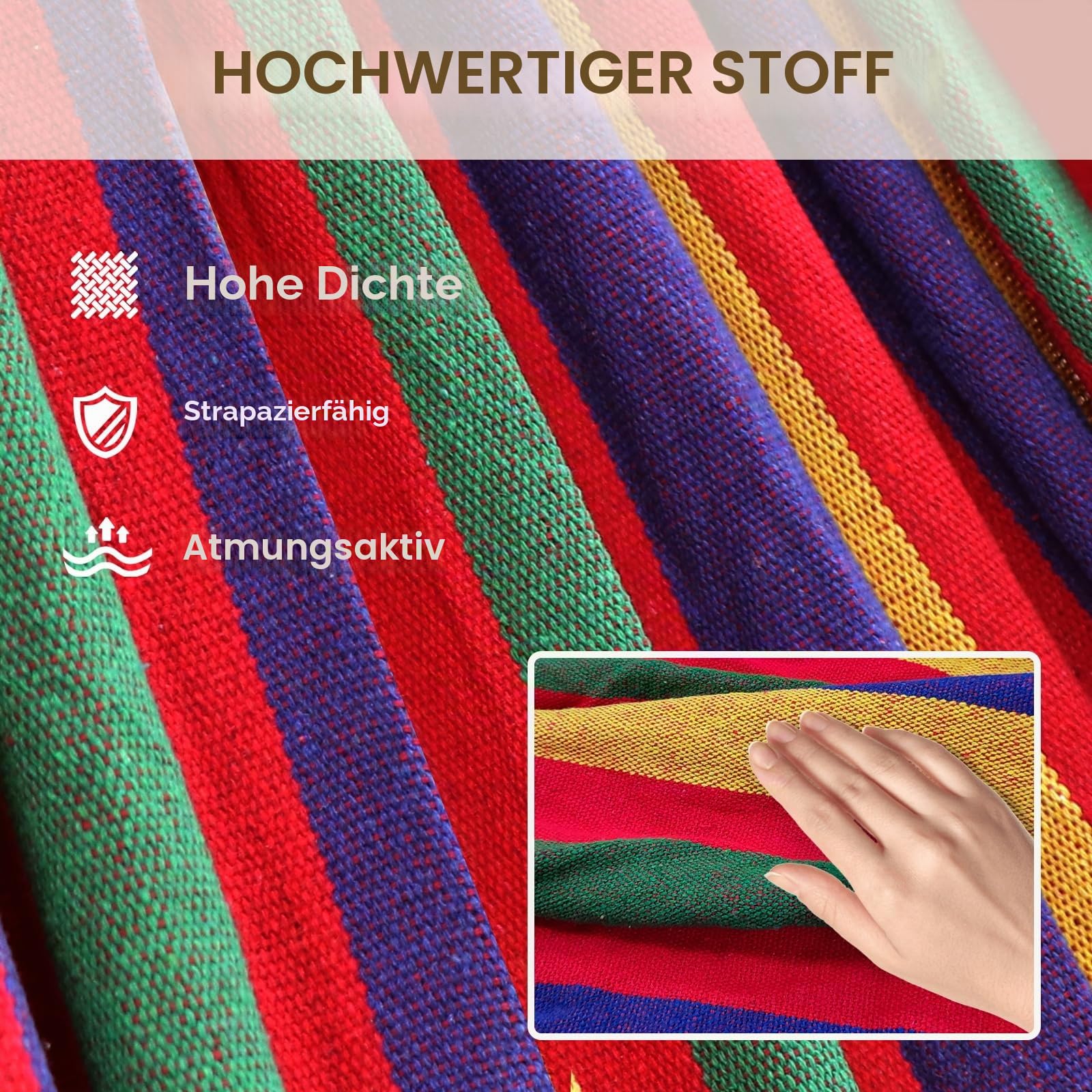 ANYOO Hängematte Outdoor Baumwolle Bequemer Stoff mit Baumfreundlichen Gurten zum Aufhängen, Robuste Tragbare Hängematte mit Reisetasche für Garten, Indoor, Balkon, Terrasse, Camping