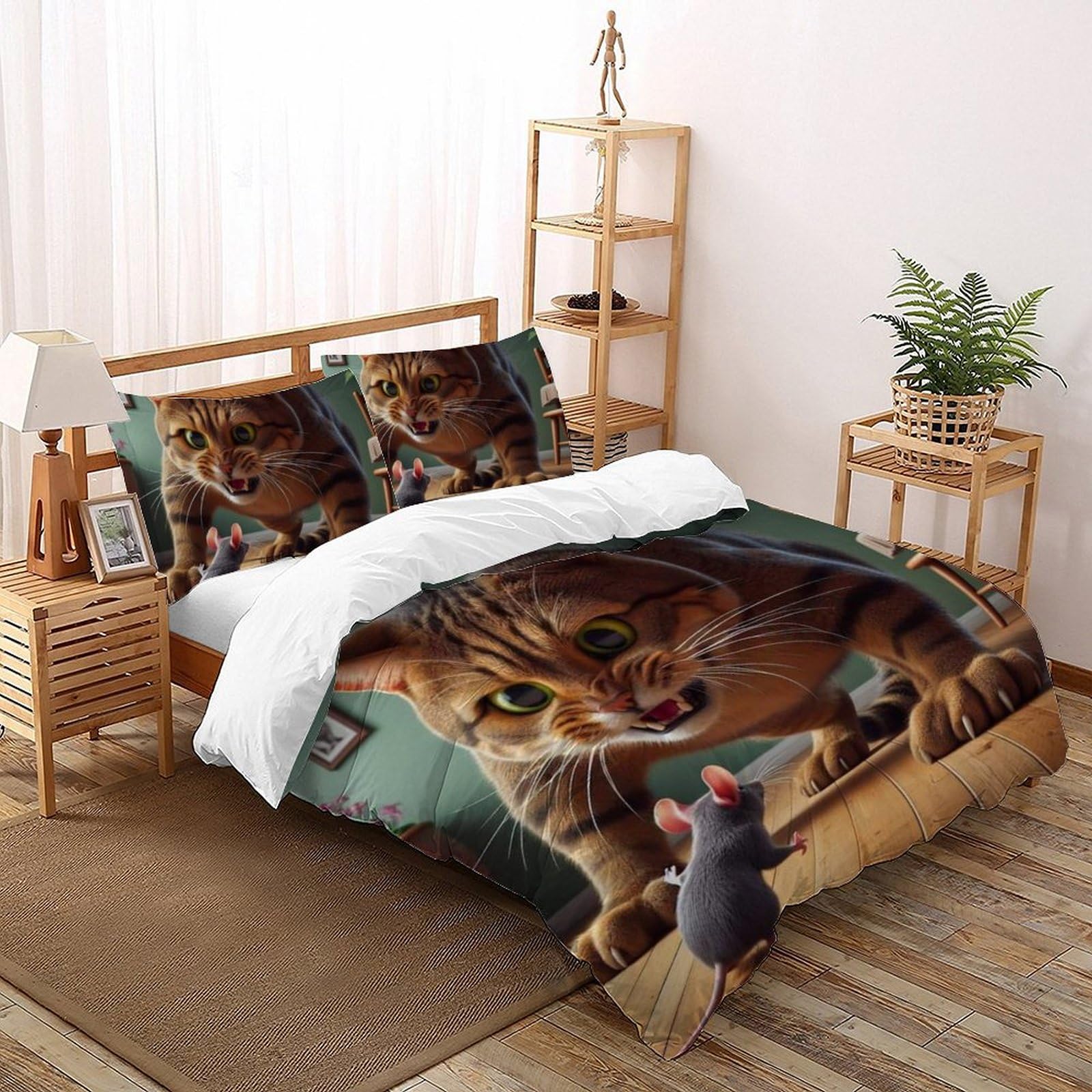 Housse de couette chat et souris 200x200 cm lavable et infroissable