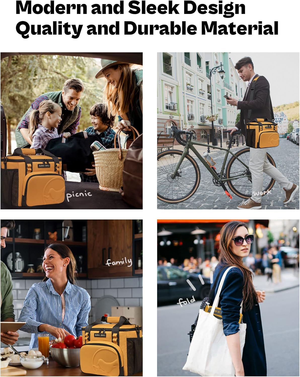 SUNNY BIRD 12L Large Insulated Lunch Bag, Leakproof and Foldable Lunch Cooler Box for Women Adult and Men, Fits 18 Cans (Ochre 01) - Image 7