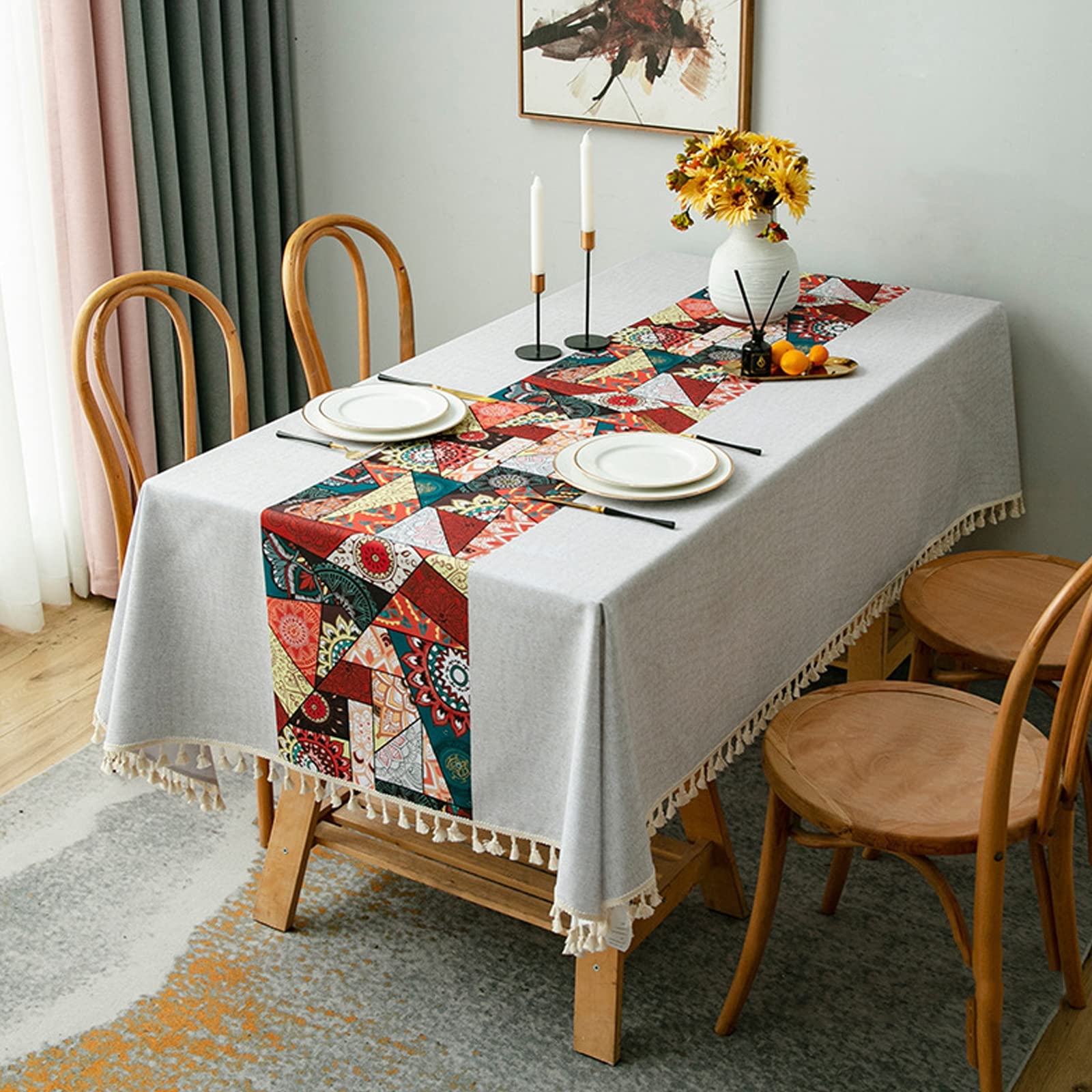 Tovaglia rettangolare, in poliestere e cotone, per interni ed esterni, perfetta per cucina, sala da pranzo, picnic e vacanze, 130 x 130 cm