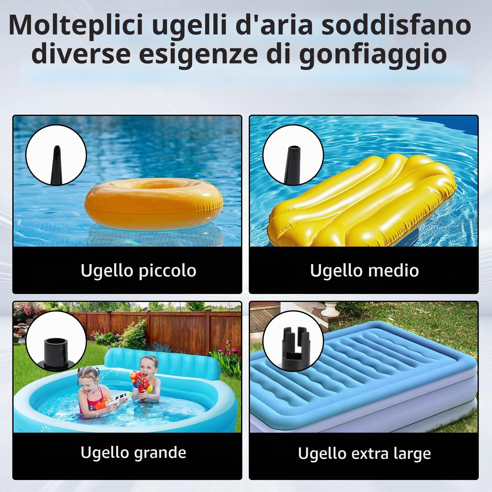 Pompa ad Aria Elettrica, Pompa Portatile a Riempimento Rapido con 4 Ugelli 600W CA 220-240V Pompa di Gonfiaggio e Sgonfiaggio per Materassini Gommoni e Cuscini da Piscina