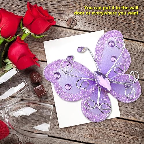 Miniatura 2 de Mariposas de organza, 24 piezas de alambre de malla transparente púrpura con purpurina, mariposas, bodas, fiestas, ropa, decoración, suministros de