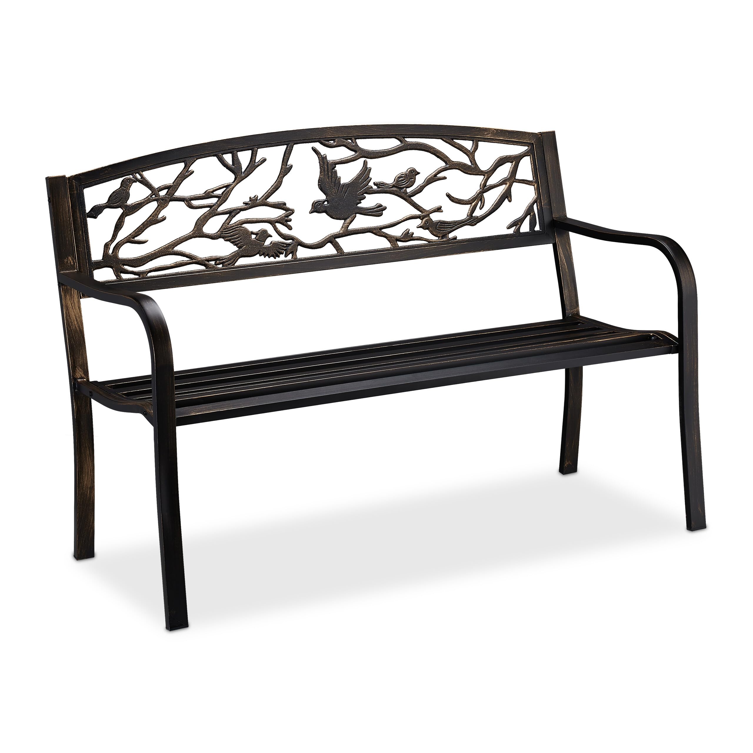 Relaxdays Gartenbank, Vögel Muster, 2-Sitzer, Vintage, Garten & Balkon, Stahl, Sitzbank, HBT: 87x127x57 cm, v. Farben