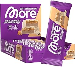 MORE Protein Bar, 10er Box, 10 x 50 g, White Chocolate Caramel Crunch, Protein Riegel ohne Zuckerzusatz