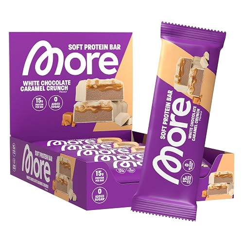 MORE Protein Bar, 10er Box, 10 x 50 g, White Chocolate Caramel Crunch, Protein Riegel ohne Zuckerzusatz (Design kann variieren) - White Chocolate Caramel Crunch