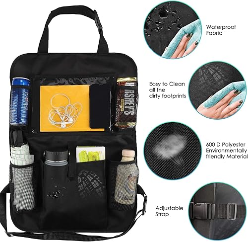 Miniatura 6 de Reserwa Organizador de asiento trasero de automóvil, paquete de 2 unidades, impermeable y duradero, organizador de asiento de automóvil, tapete de