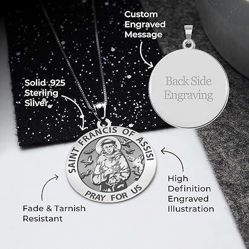 Miniatura 4 de Medalla milagrosa de San Francisco de Asís, colgante religioso de plata de ley, santo patrón, joyería bellamente hecha de PicturesOnGold - Collar