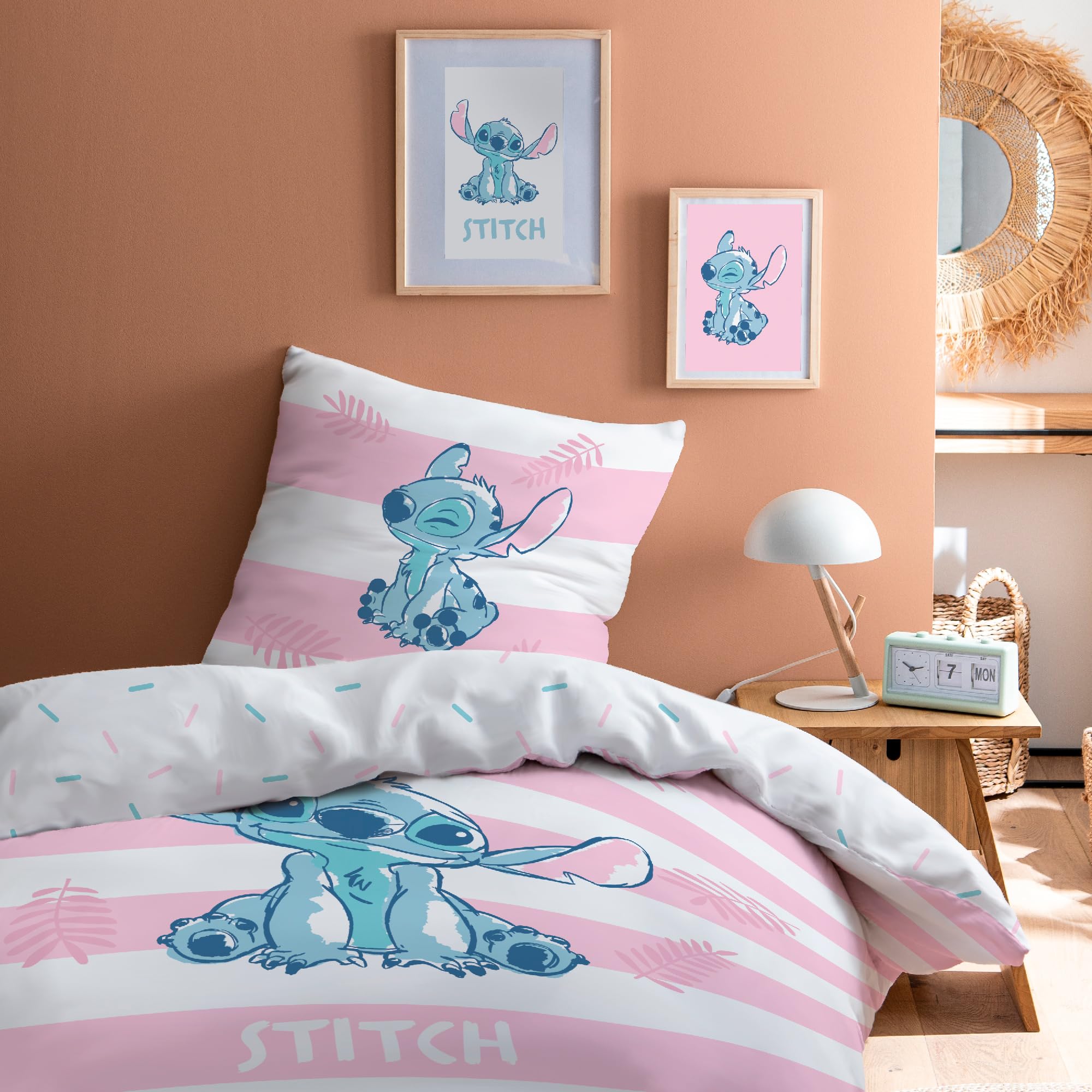 Disney Home Stitch Stripe Ensemble Parure et Drap-Housse Imprimé Fille