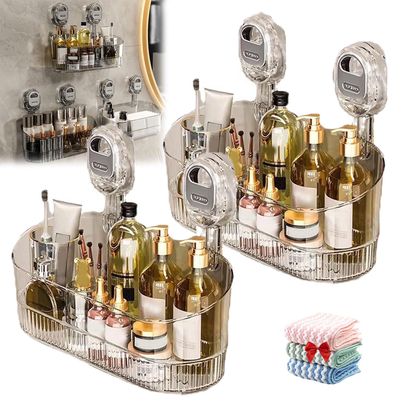 Yrcasu No-Drill Bathroom Suction Storage Box Shower Caddy Suction Cup Wall Mount Shower Shelves Suction Cup with Drain