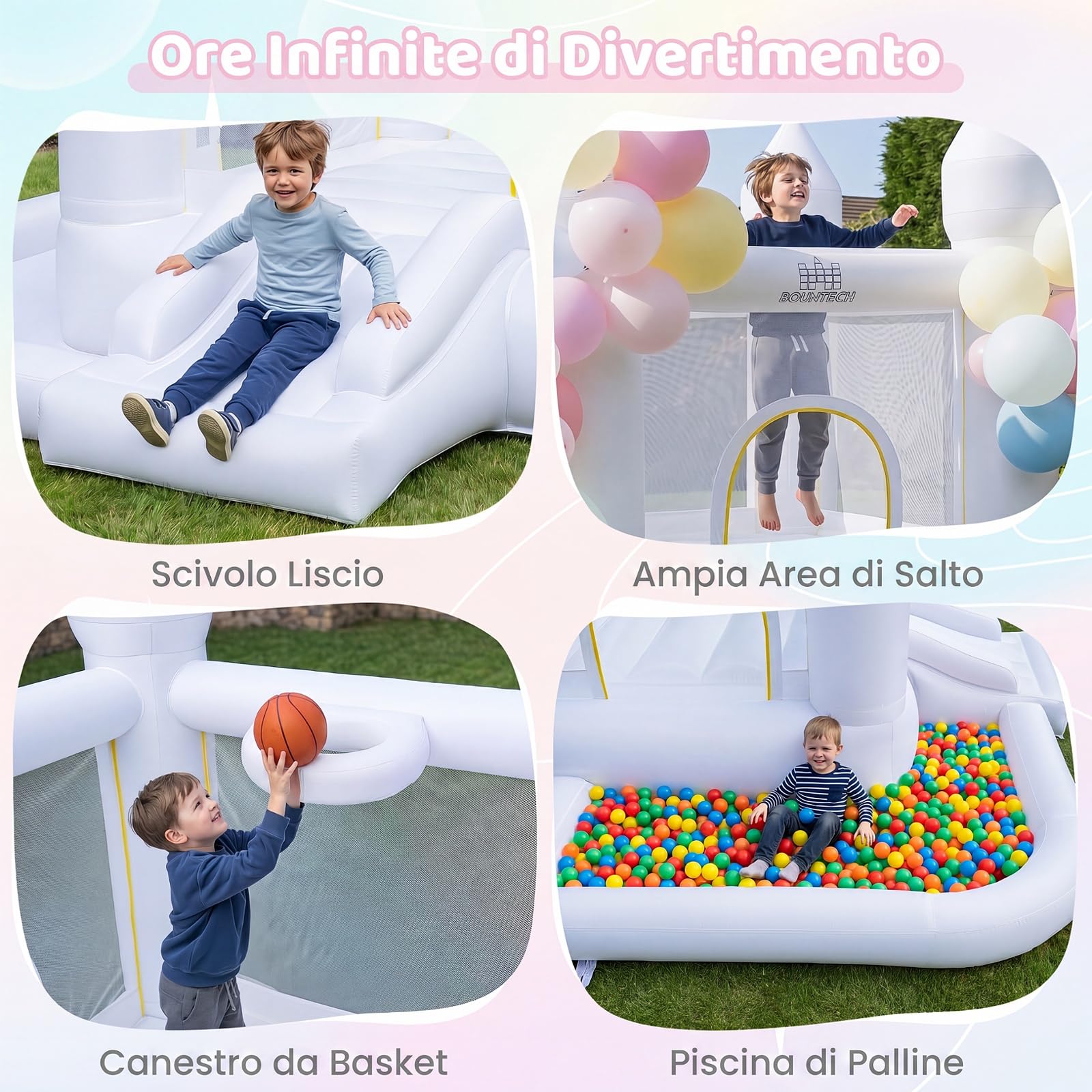 COSTWAY Castello Gonfiabile con Soffiatore, Trampolino, Scivolo, Piscina | Casa Gonfiabile per Interno ed Esterno con Canestro, 100 Palloncini e Borsa, per Bambini 3-12 Anni, 252 x 242 x 191,5 cm