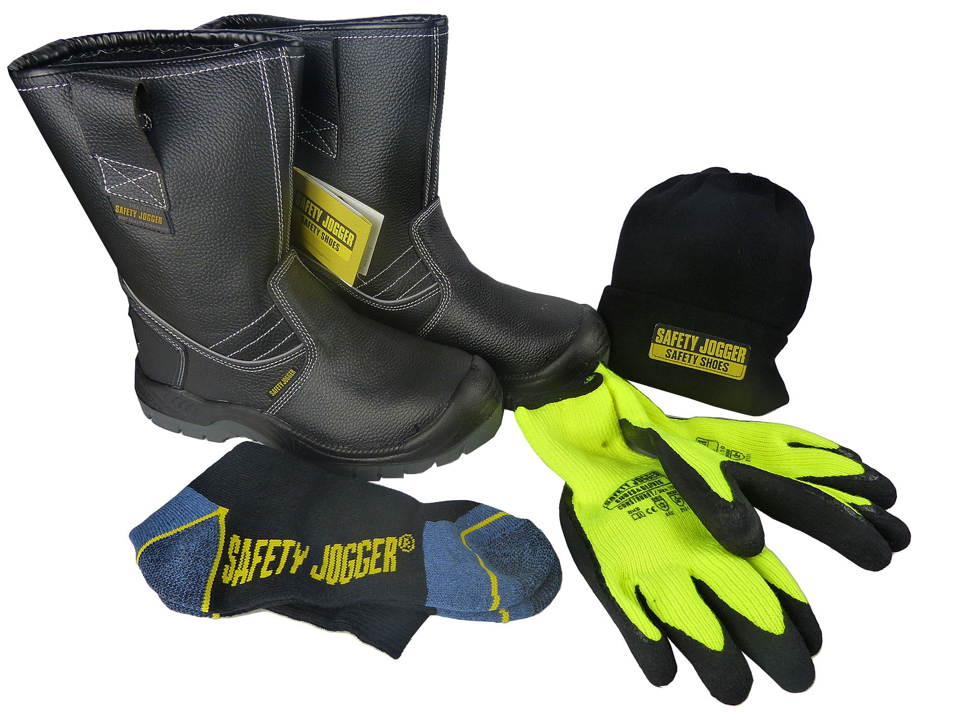 Safety Jogger Bestboot Box inc zimowe buty z szelkami, rękawice termiczne, skarpetki, kapelusz, czarny, 47 EU