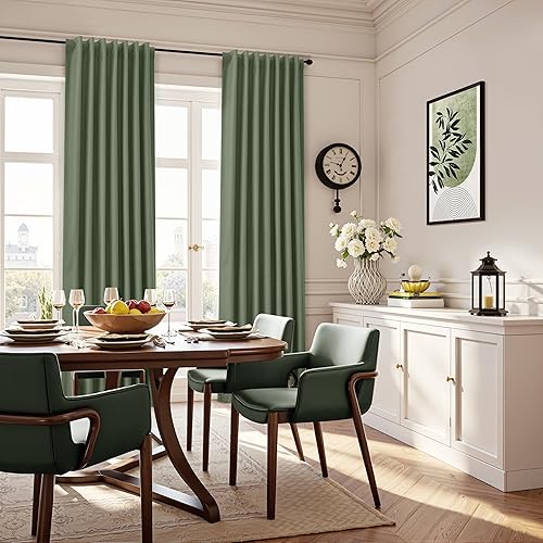 Miniatura 5 de Cortinas de lino 100% opacas, 2 paneles, para oscurecimiento y aislamiento térmico, cortinas para guardería, 7 pies de largo con trabilla trasera y