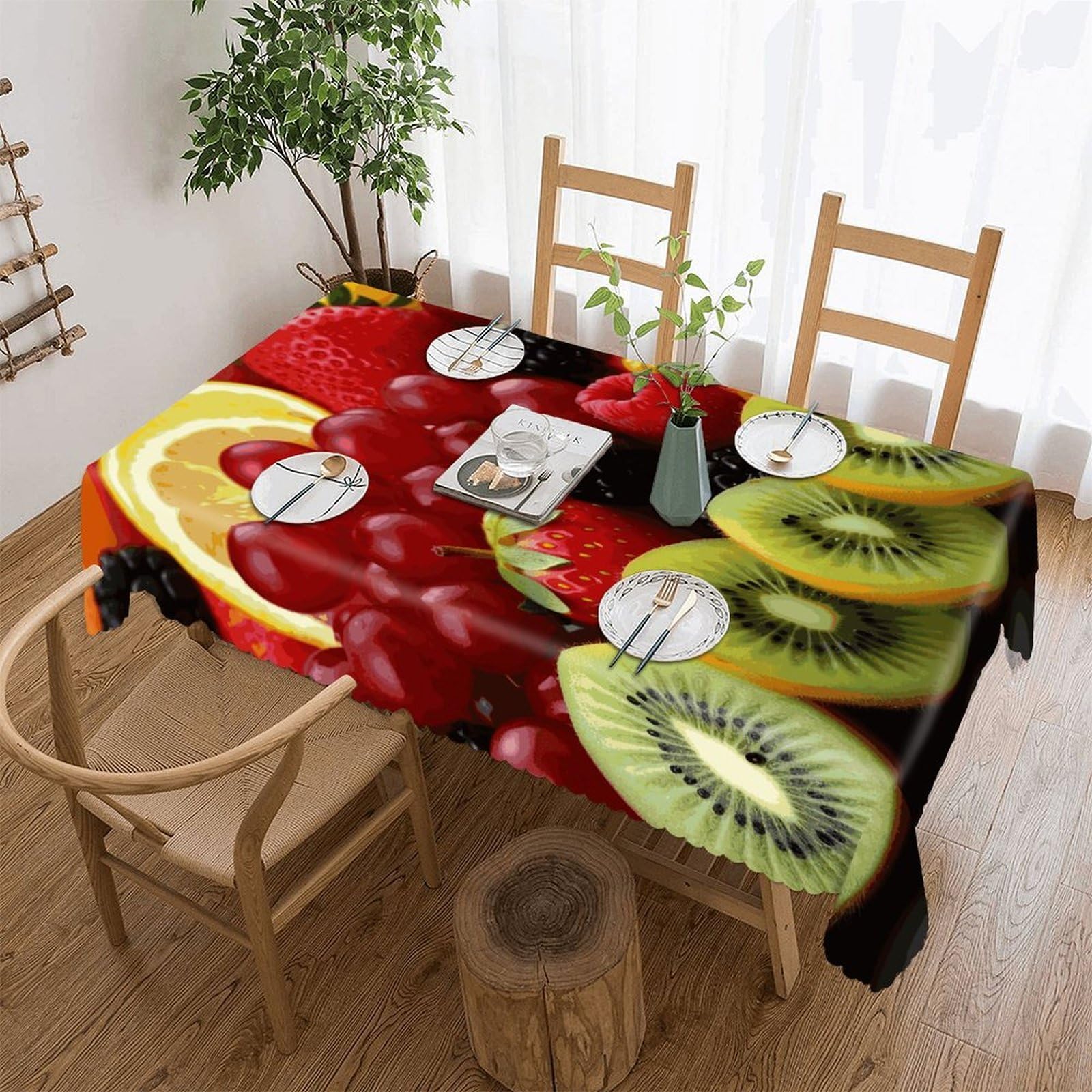 Fekiloot Style Fresh Fruit Tablecloths Heavy Duty Washable Fabric,Birthday Tablecloth-Wavy Edge Design,Polyester Table Cloth For Restaurant,Picnic,Indoor And Outdoor Dining55 X70