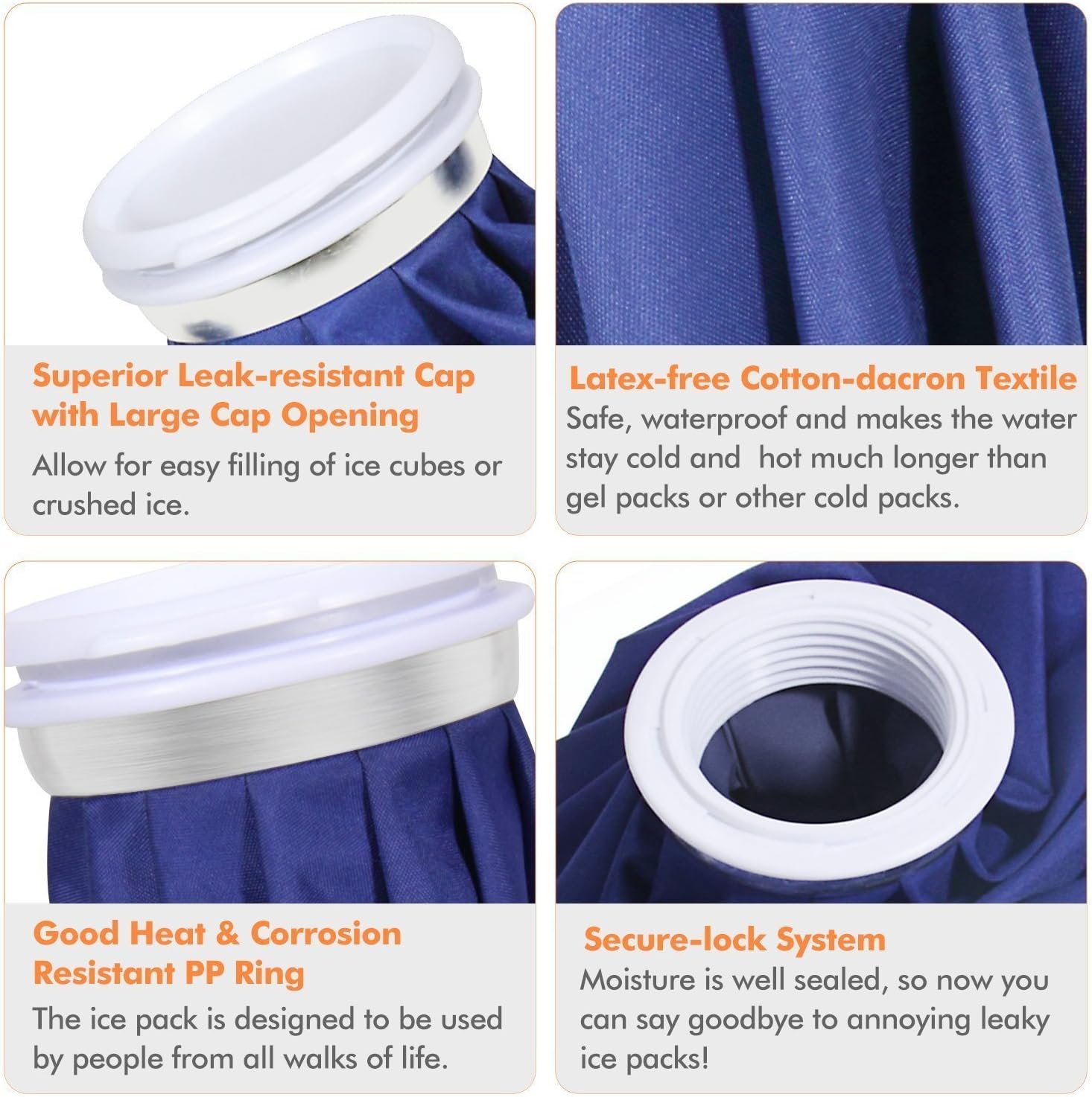 Ice Cold Pack Ohuhu Reusable Ice Bag Hot Water Bag for Injuries, Hot & Cold Therapy and Pain Relief, 3-Pack, 3 Sizes (6"/9"/11"), No-Leak Waterproof Ice Bag, Blue